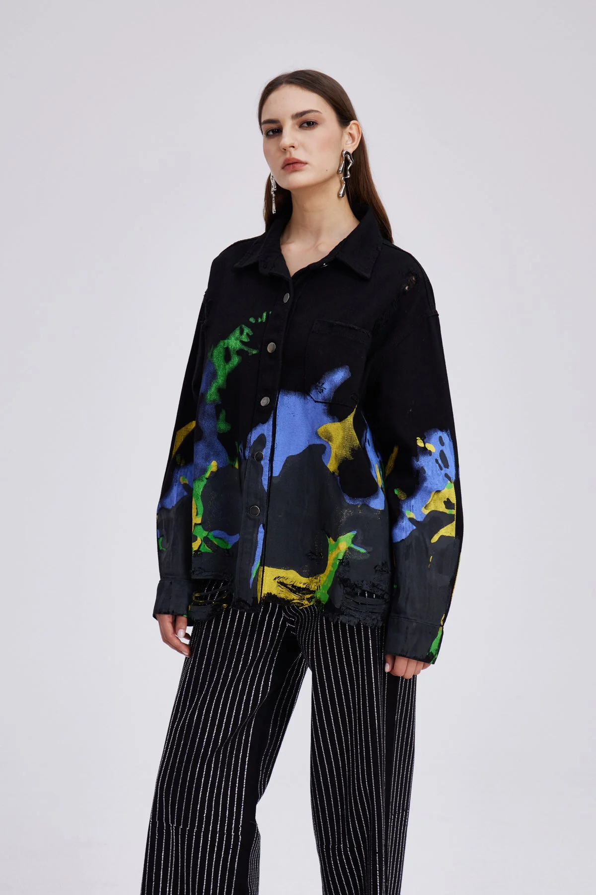 Distressed Print Denim Womens Jacket - Urban Edge Style