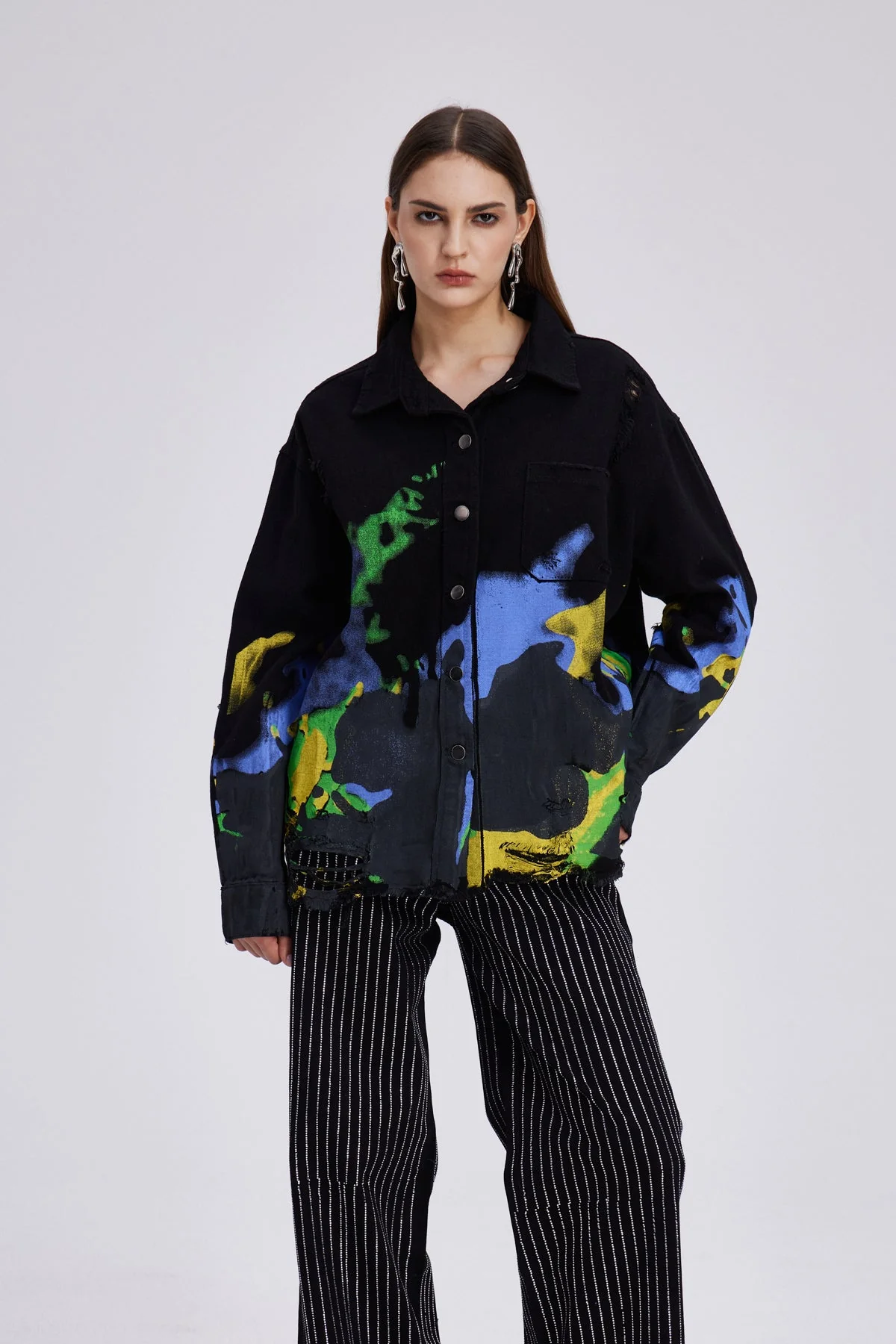 Distressed Print Denim Womens Jacket - Urban Edge Style