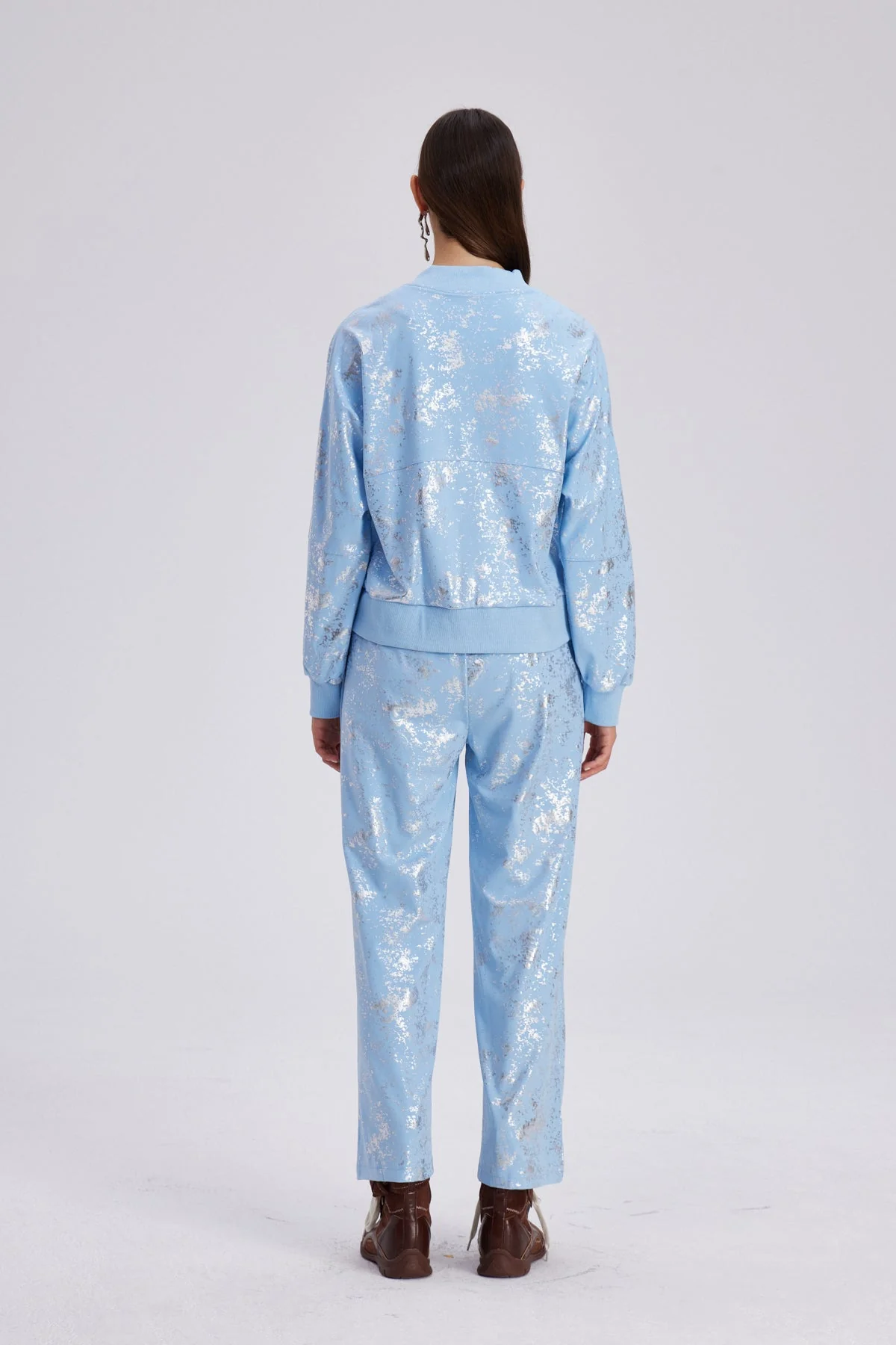 Blue Metallic Print Pants Set