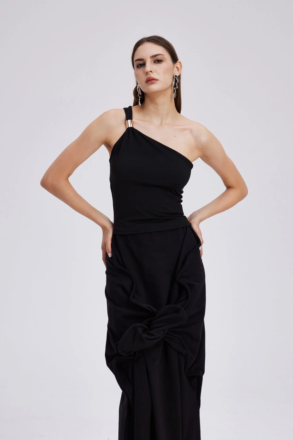 Elegant Charmion One Shoulder Black Top for Stylish Outfits