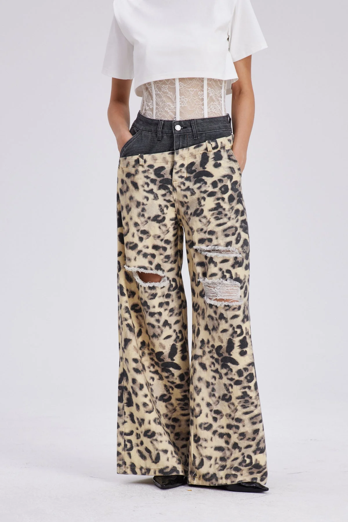 Leopard Print Cutout Jeans - Urban Edge Style