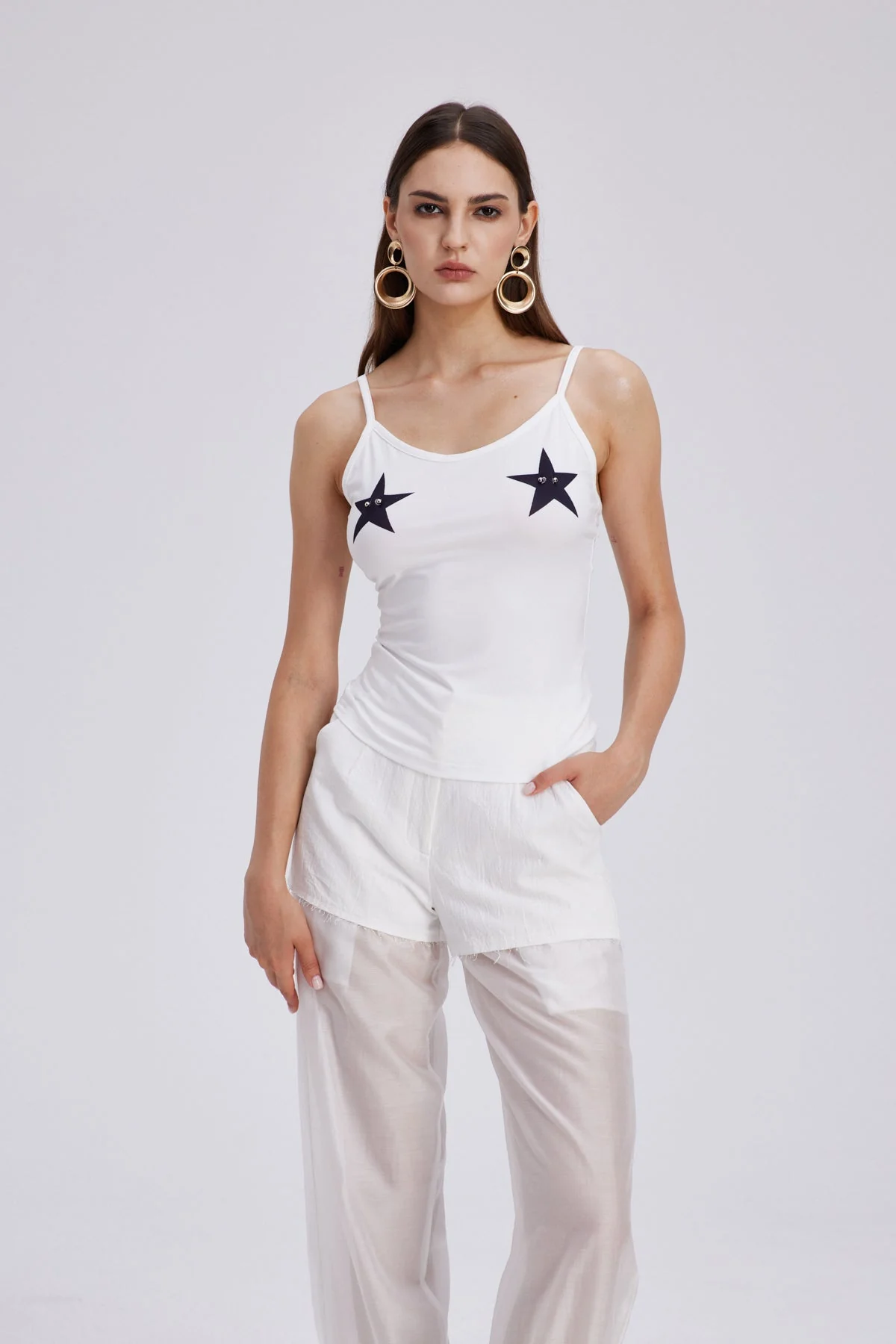 White Star Spaghetti Womens Top - Effortless Elegance