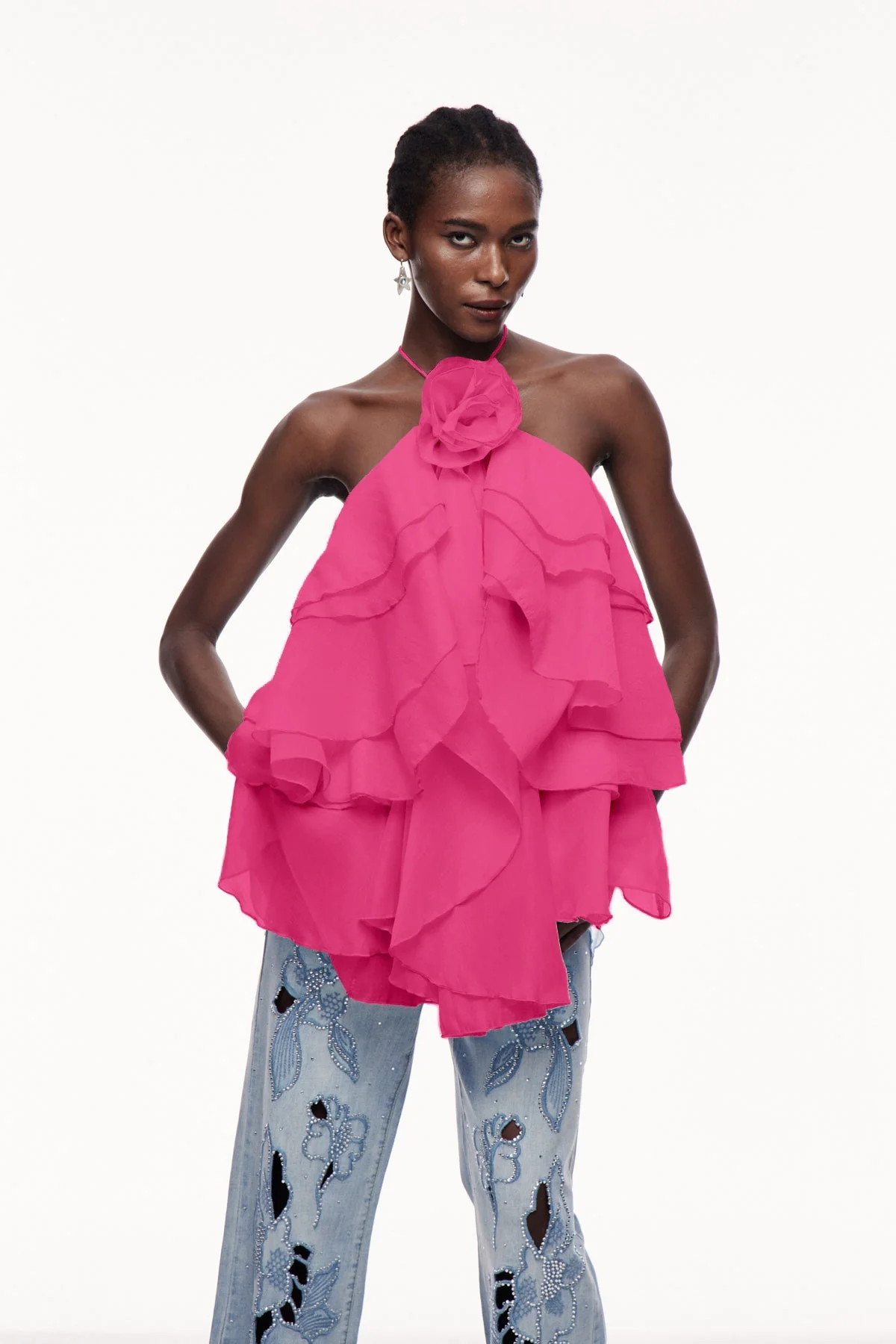 Rose Floral Ruffle Mini Dress