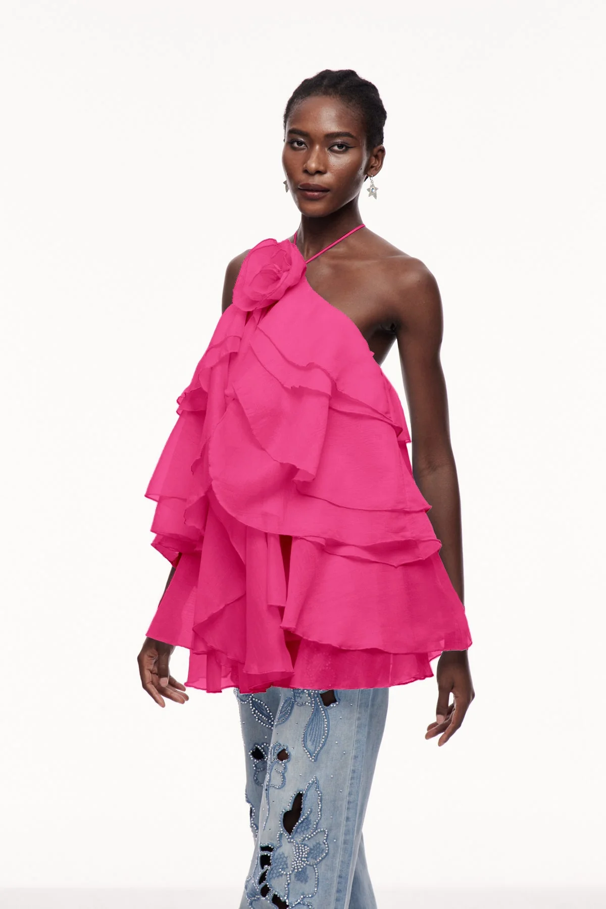 Rose Floral Ruffle Mini Dress