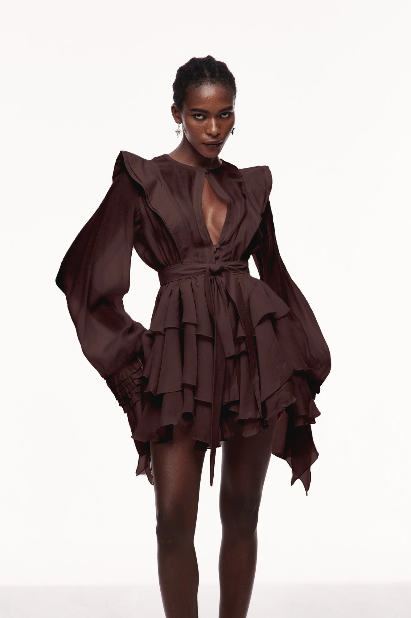 Brown Ruffle Cutout Mini Dress - Elegant Versatile Style
