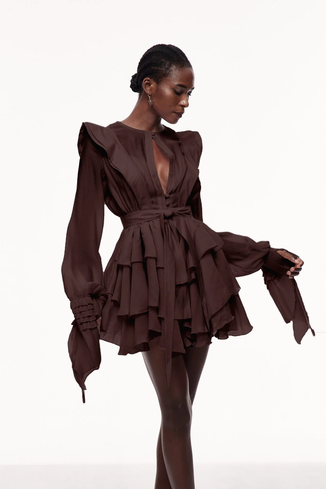 Brown Ruffle Cutout Mini Dress - Elegant Versatile Style