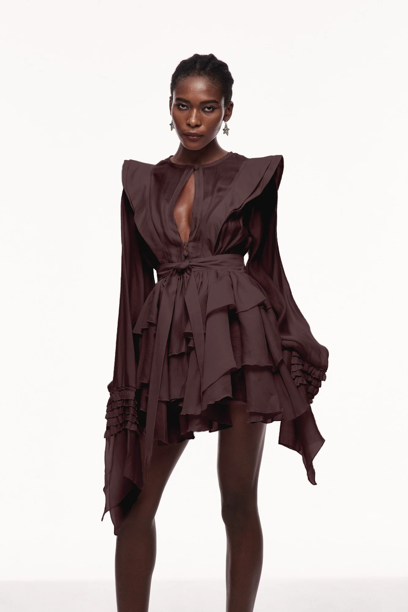 Brown Ruffle Cutout Mini Dress - Elegant Versatile Style