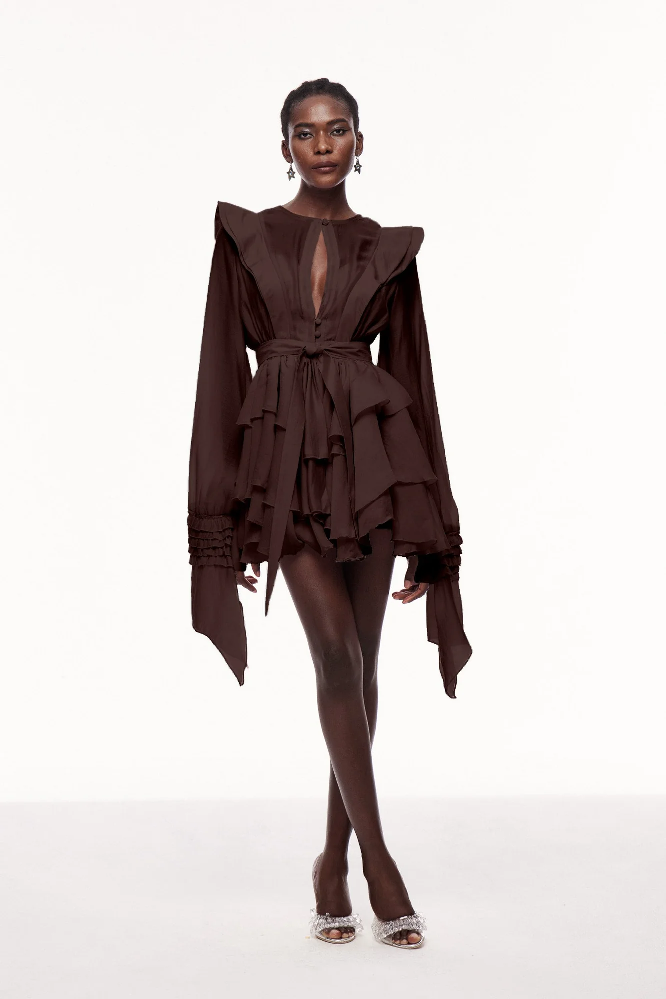 Brown Ruffle Cutout Mini Dress - Elegant Versatile Style