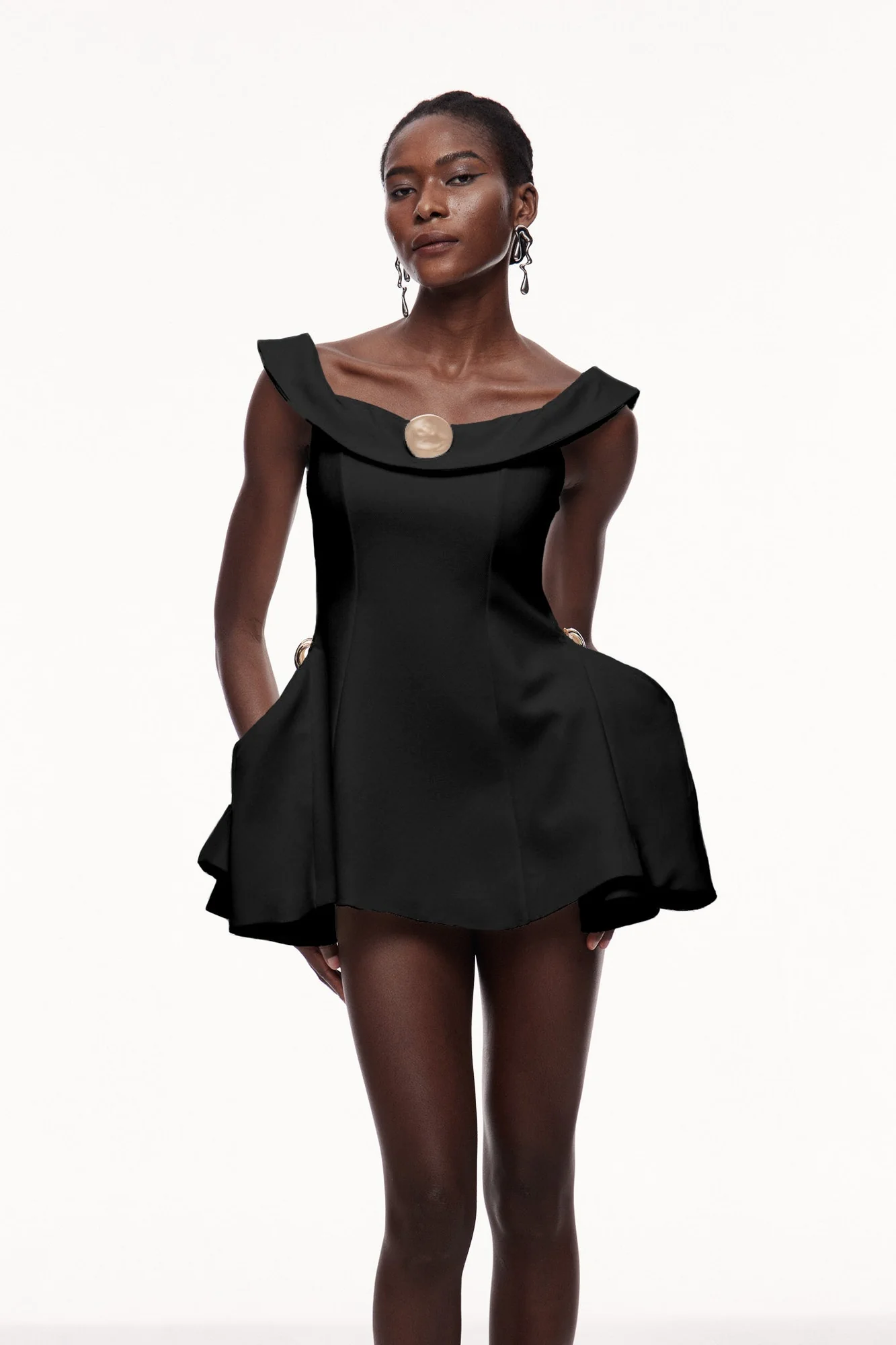 Black Off Shoulder Ruffle Mini Dress - Elegant and Versatile Style
