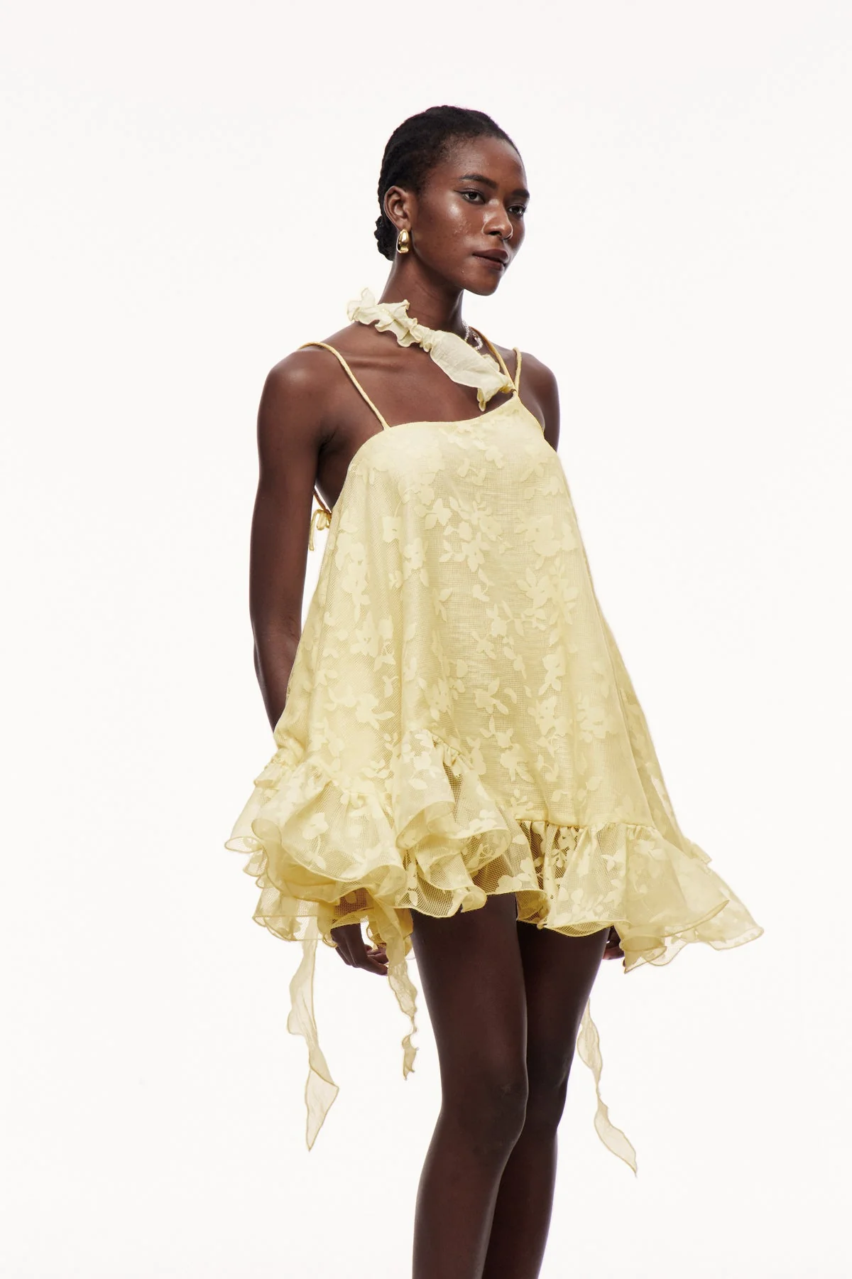 Yellow Asymmetric Ruffle Mini Dress - Elegant & Stylish Design