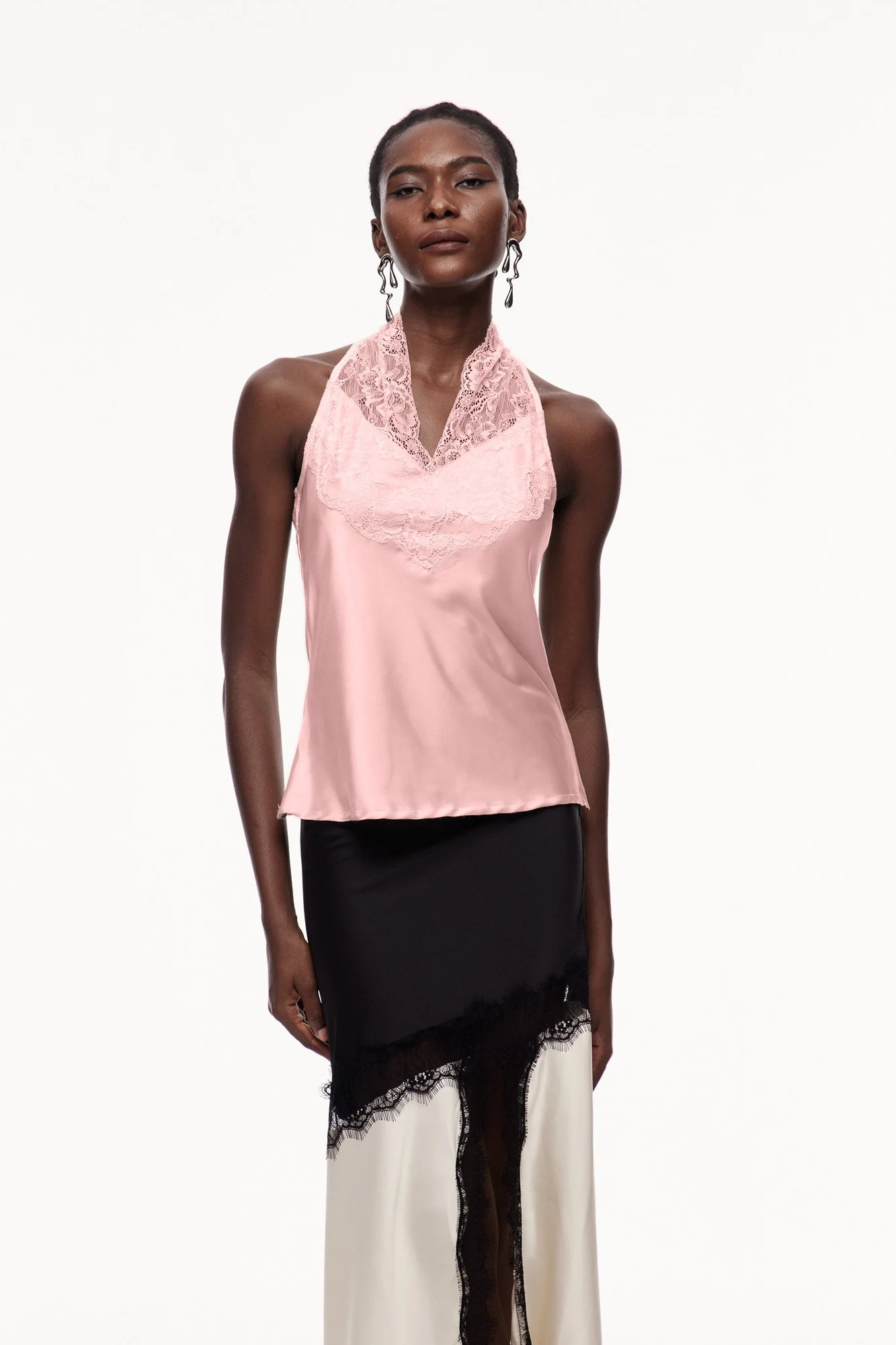 Pink Lace Satin Qipao Top - Elegant Traditional Modern Style