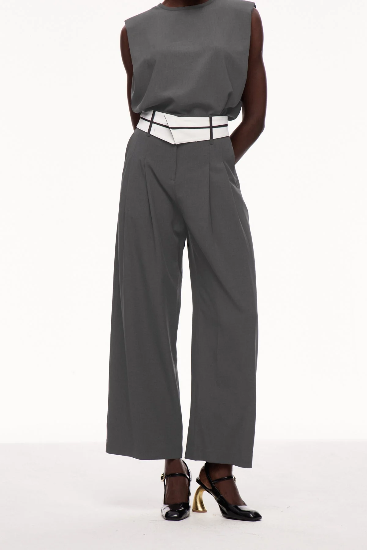 Grey Lapel Deconstructed Pants