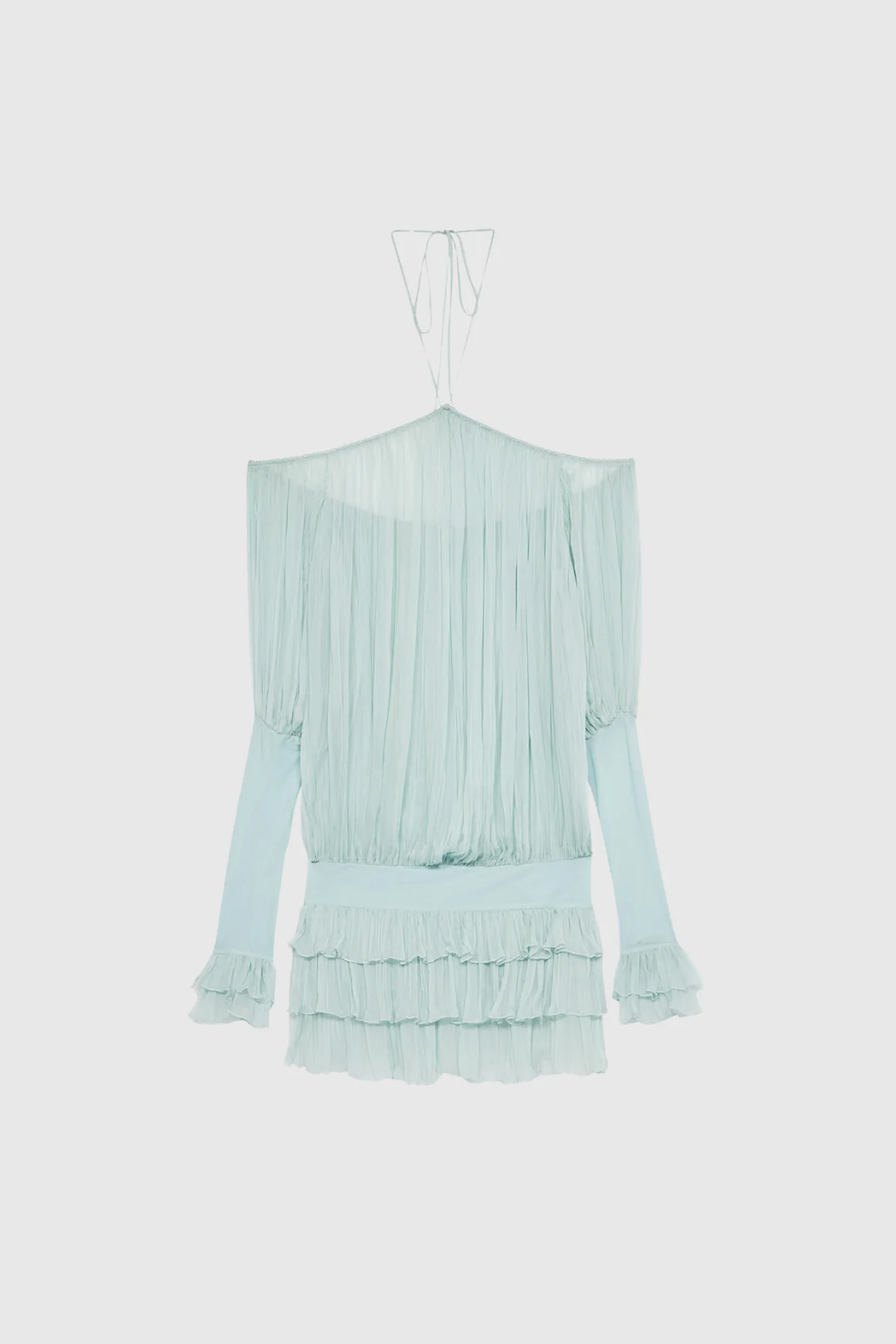 Green Halter Neck Mini Dress with Ruched Detailing