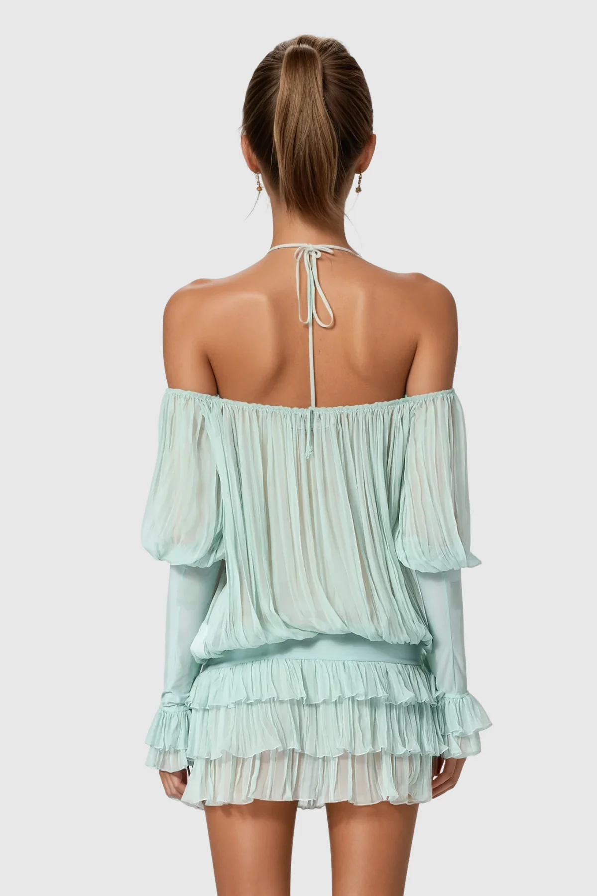 Green Halter Neck Mini Dress with Ruched Detailing