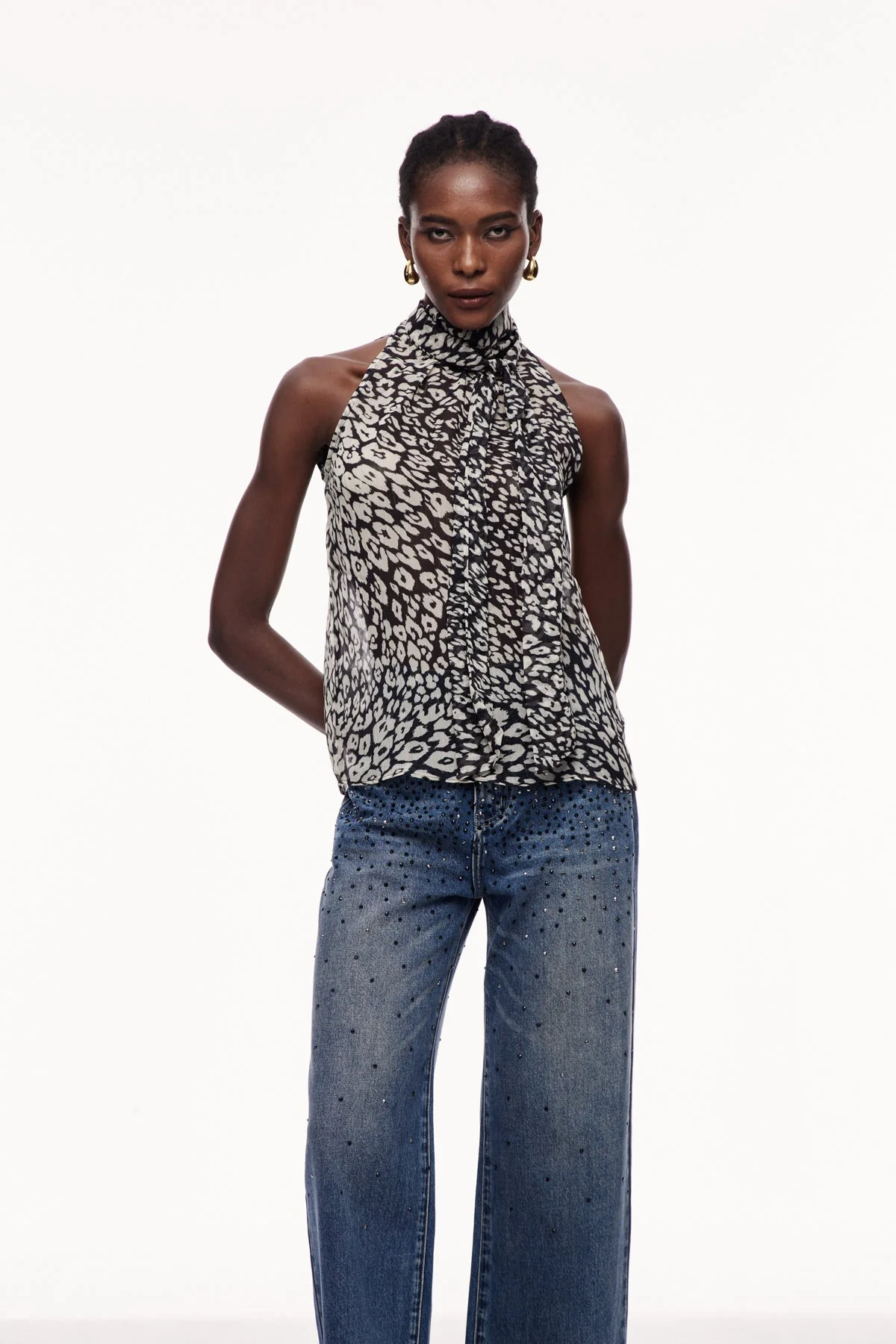 Leopard Print Sleeveless Top in Black | Xurxo Style