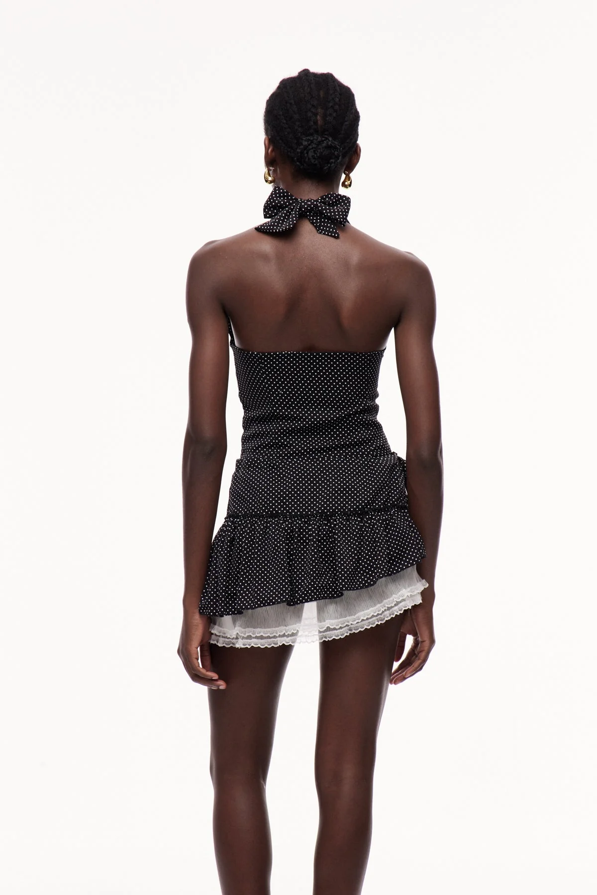 Polka Dot Halter Neck Skirt Set - Elegant Black Set