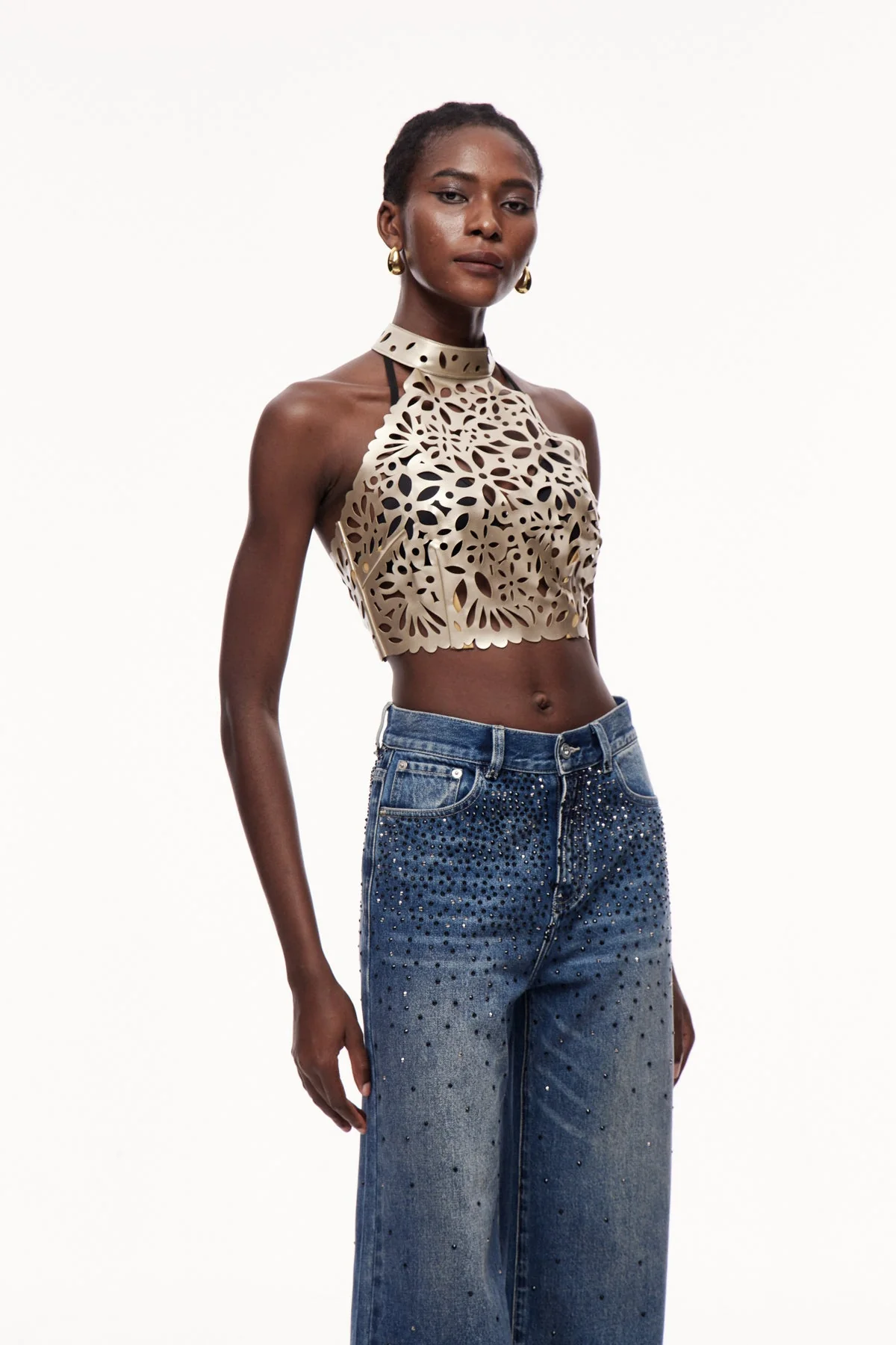 Golden Halter Neck Cutout Top | Modern Stylish Design