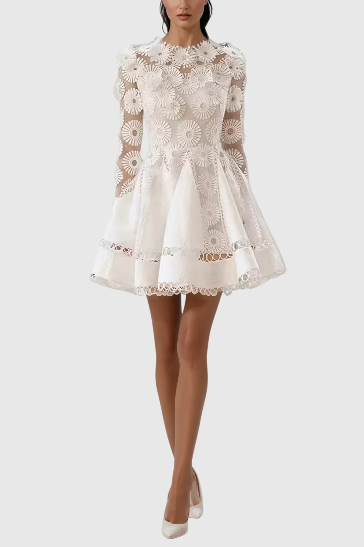White Floral Mesh Deconstruct Mini Dress