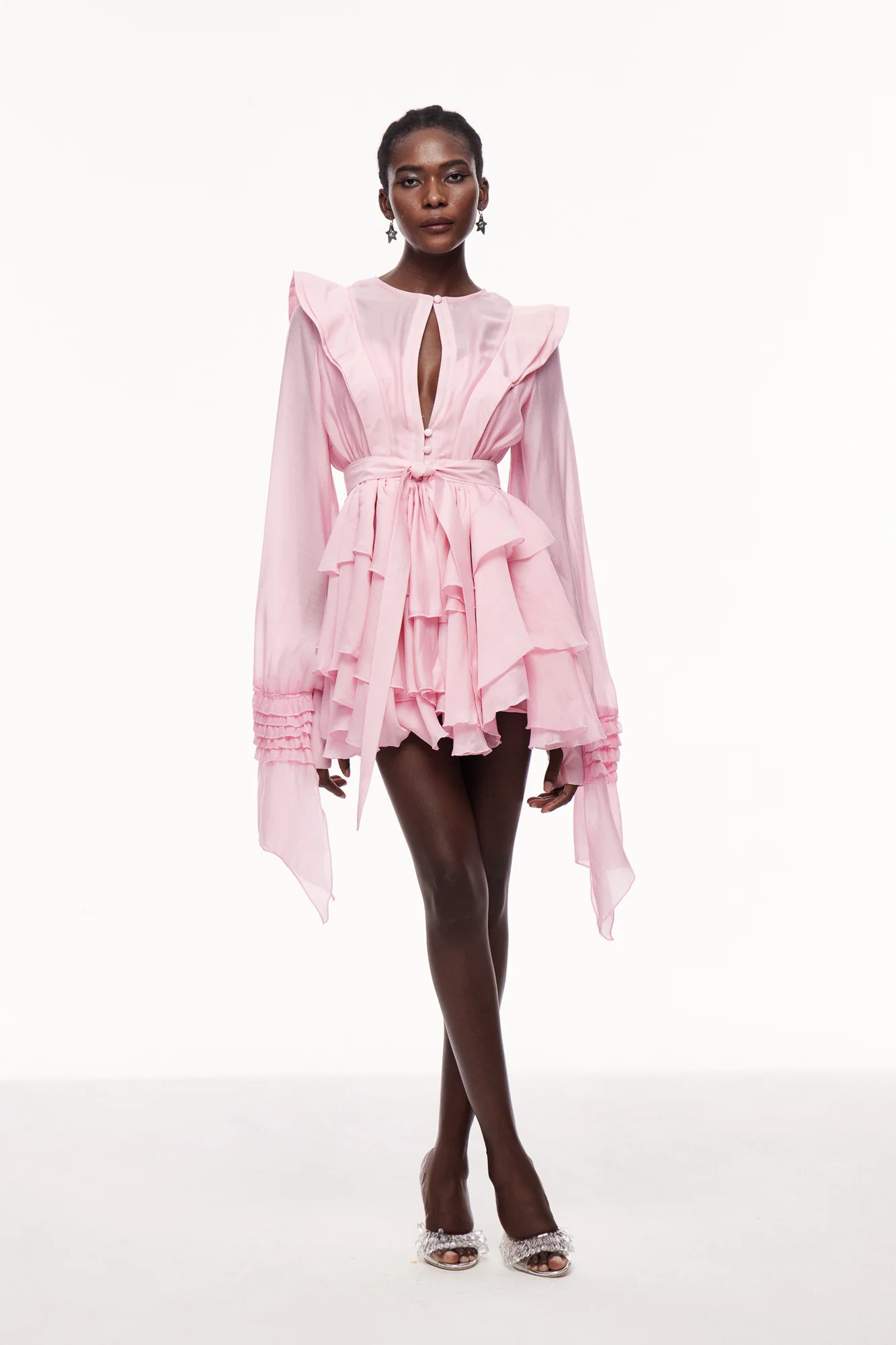 Pink Ruffle Cutout Mini Dress - Sophisticated and Stylish