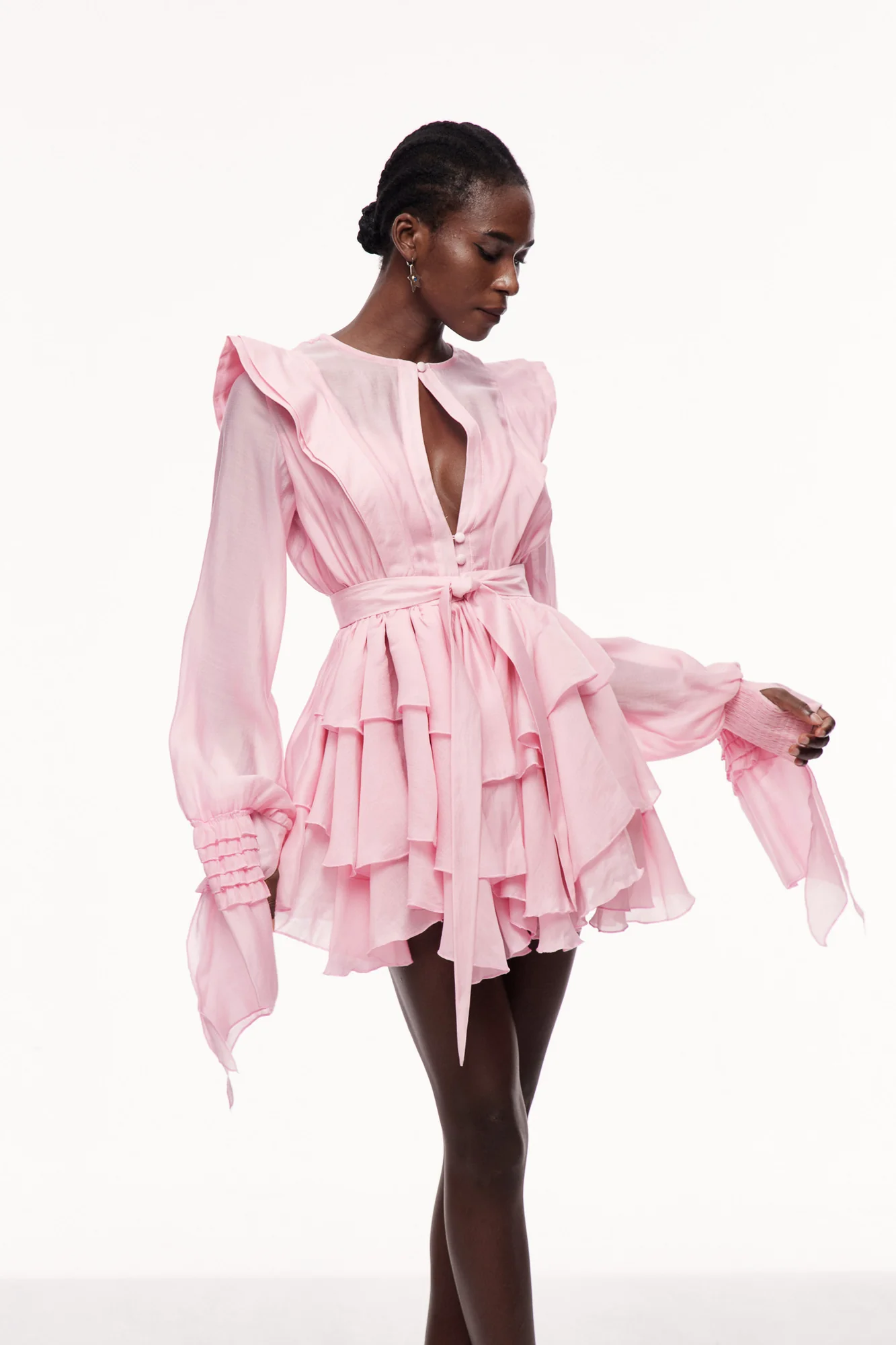 Pink Ruffle Cutout Mini Dress - Sophisticated and Stylish