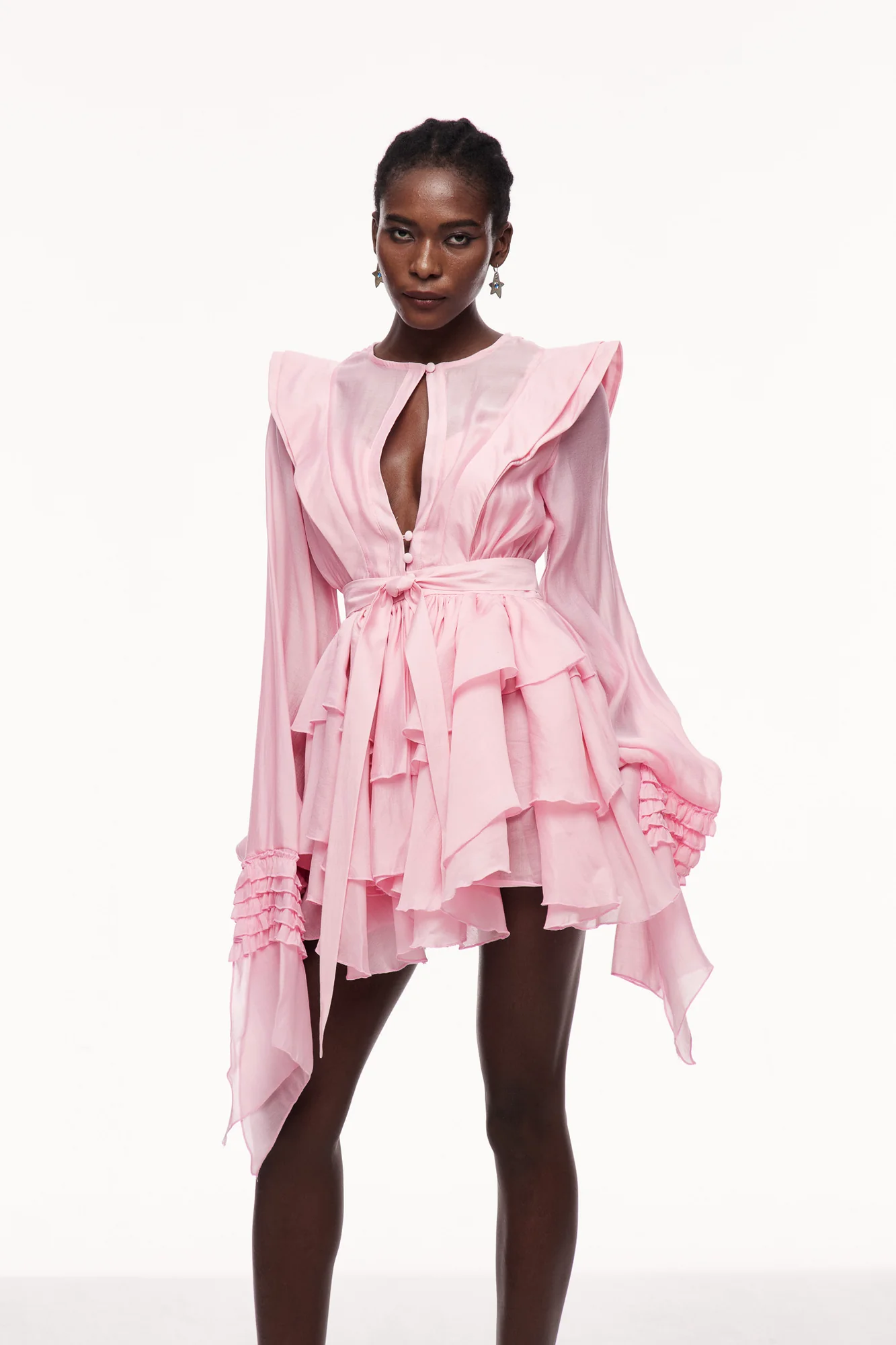 Pink Ruffle Cutout Mini Dress - Sophisticated and Stylish