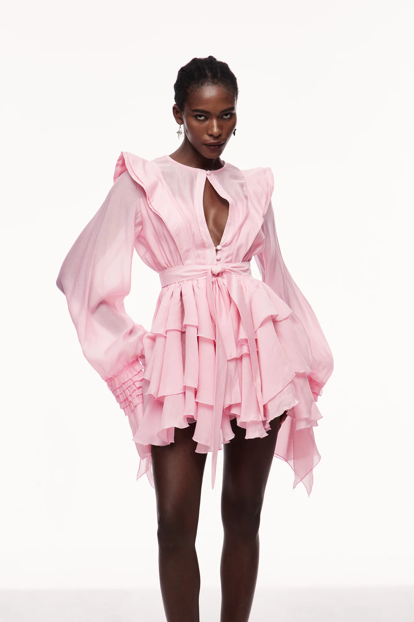 Pink Ruffle Cutout Mini Dress - Sophisticated and Stylish