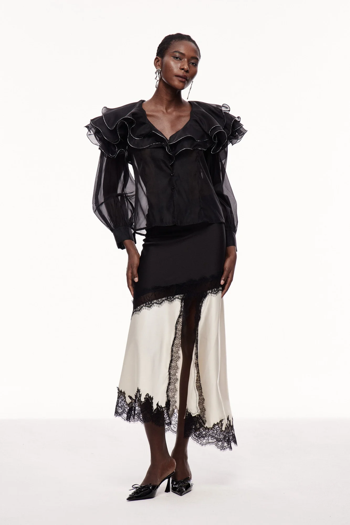 Elegant Black Ruffle Long Sleeve Top for Women