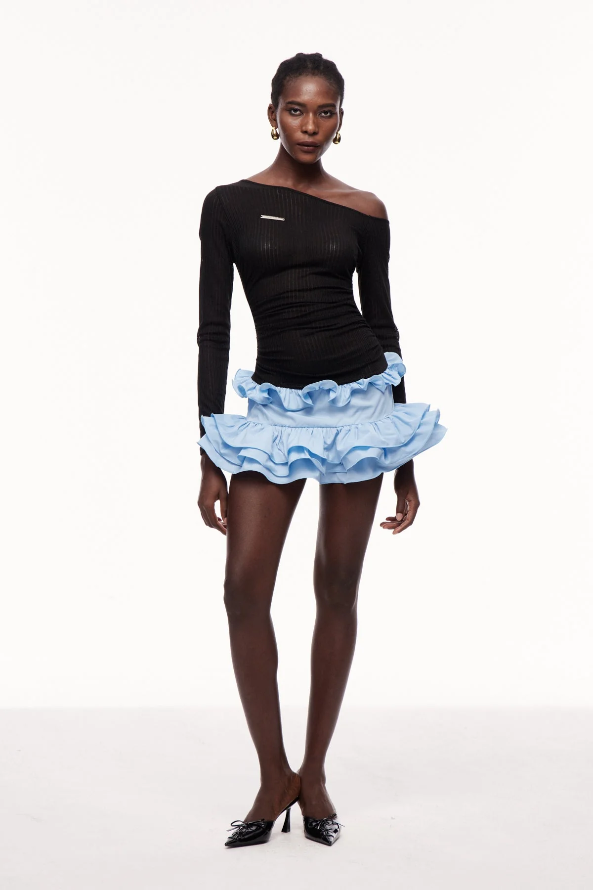 Mesh Ruffle Mini Dress in Black Romantic Coquette Style