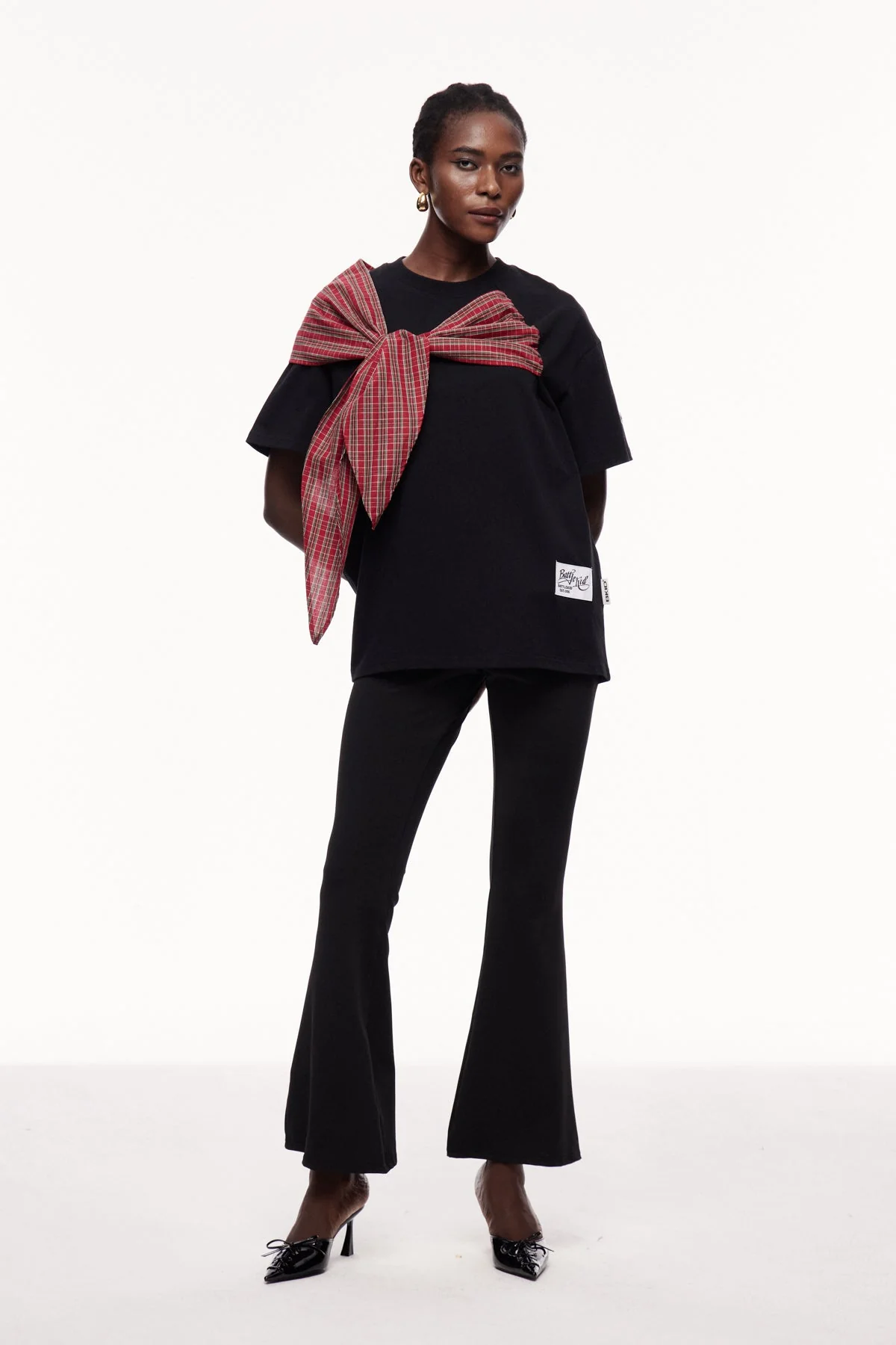 Sophisticated Grid Bow T-Shirt - Black, Grey & White Options