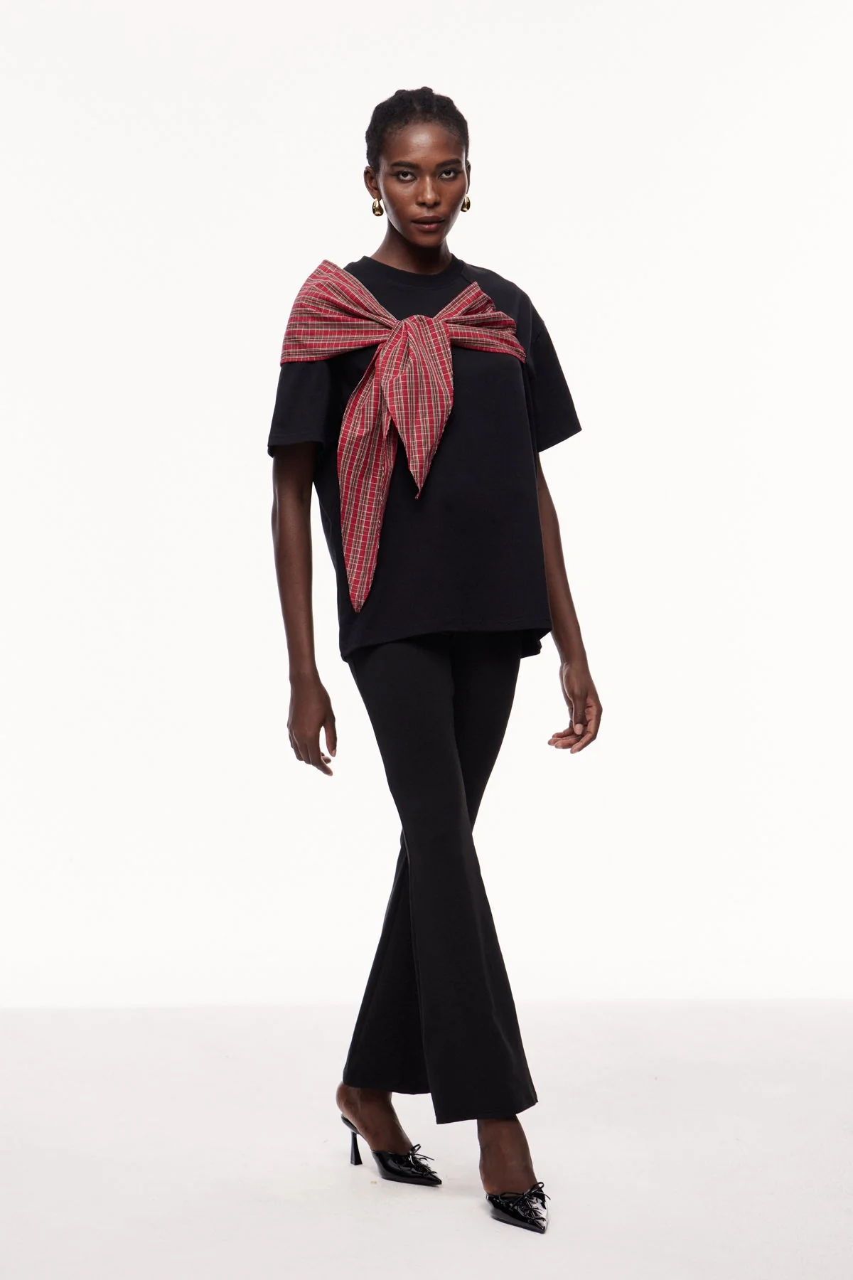 Sophisticated Grid Bow T-Shirt - Black, Grey & White Options