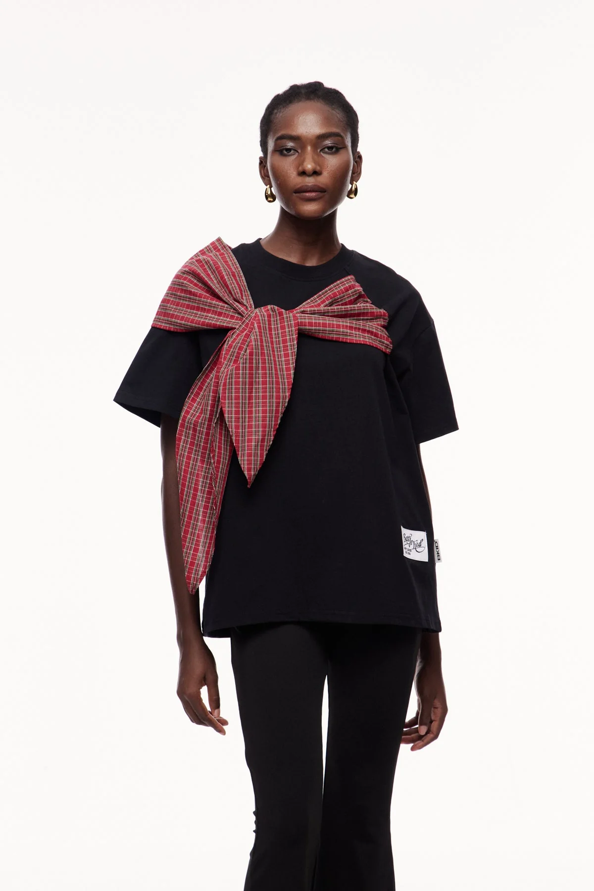 Sophisticated Grid Bow T-Shirt - Black, Grey & White Options