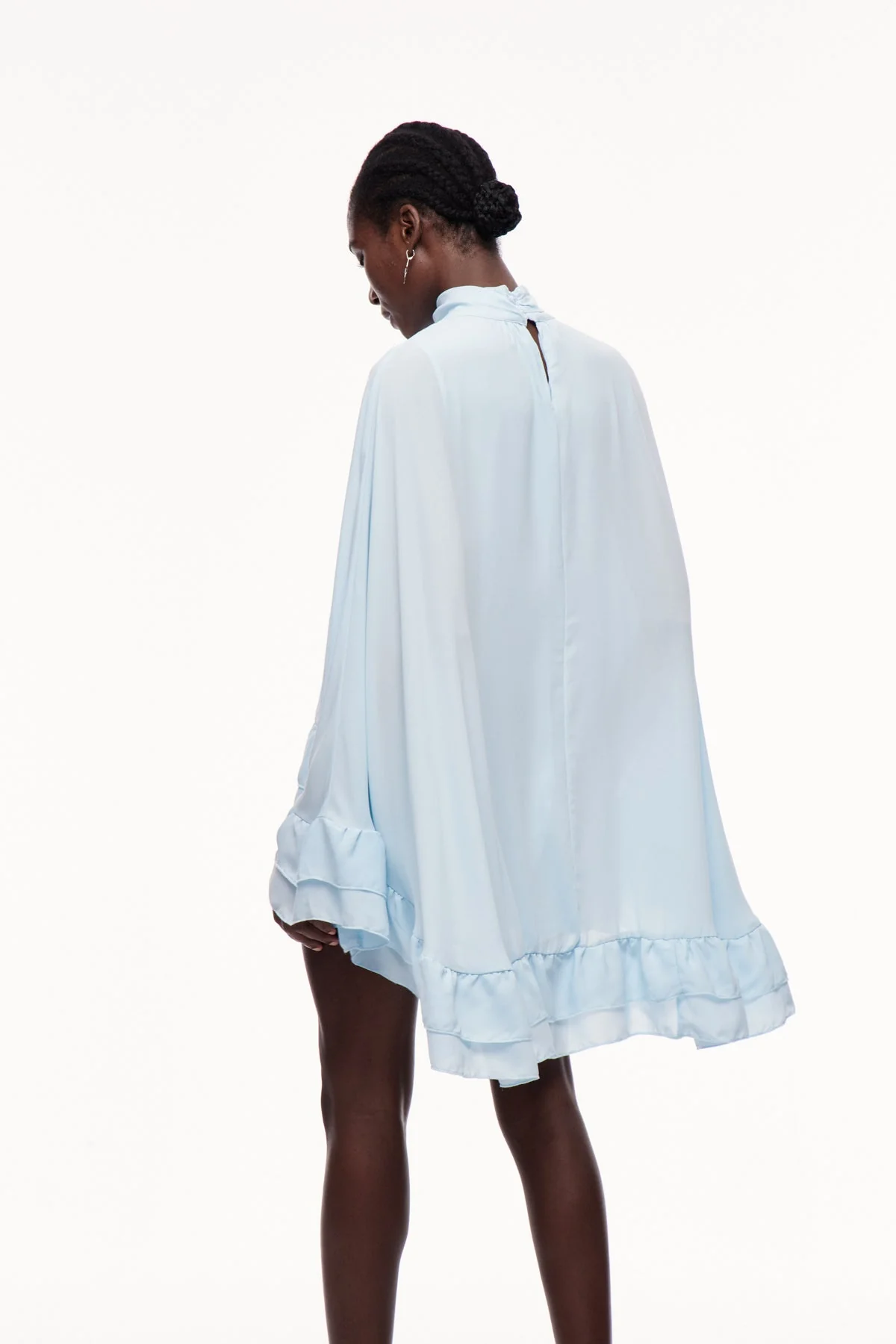 Elegant Ruffle Shawl Mini Dress - Flattering Silhouette