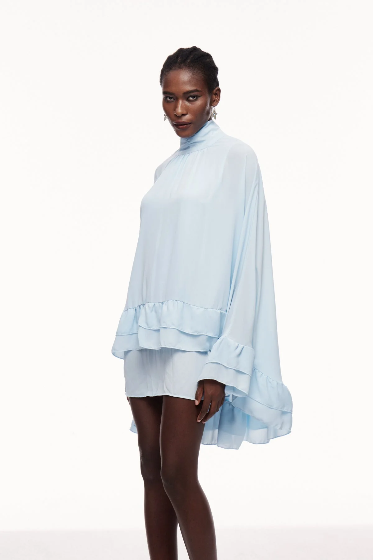 Elegant Ruffle Shawl Mini Dress - Flattering Silhouette