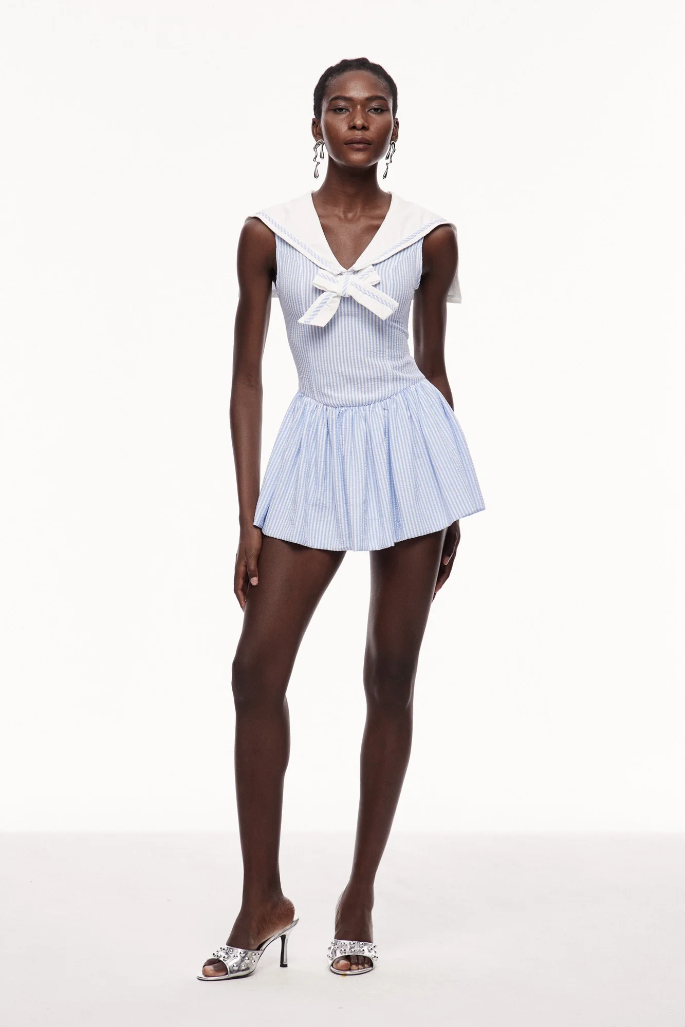 Blue Stripe Bow Mini Dress for Women
