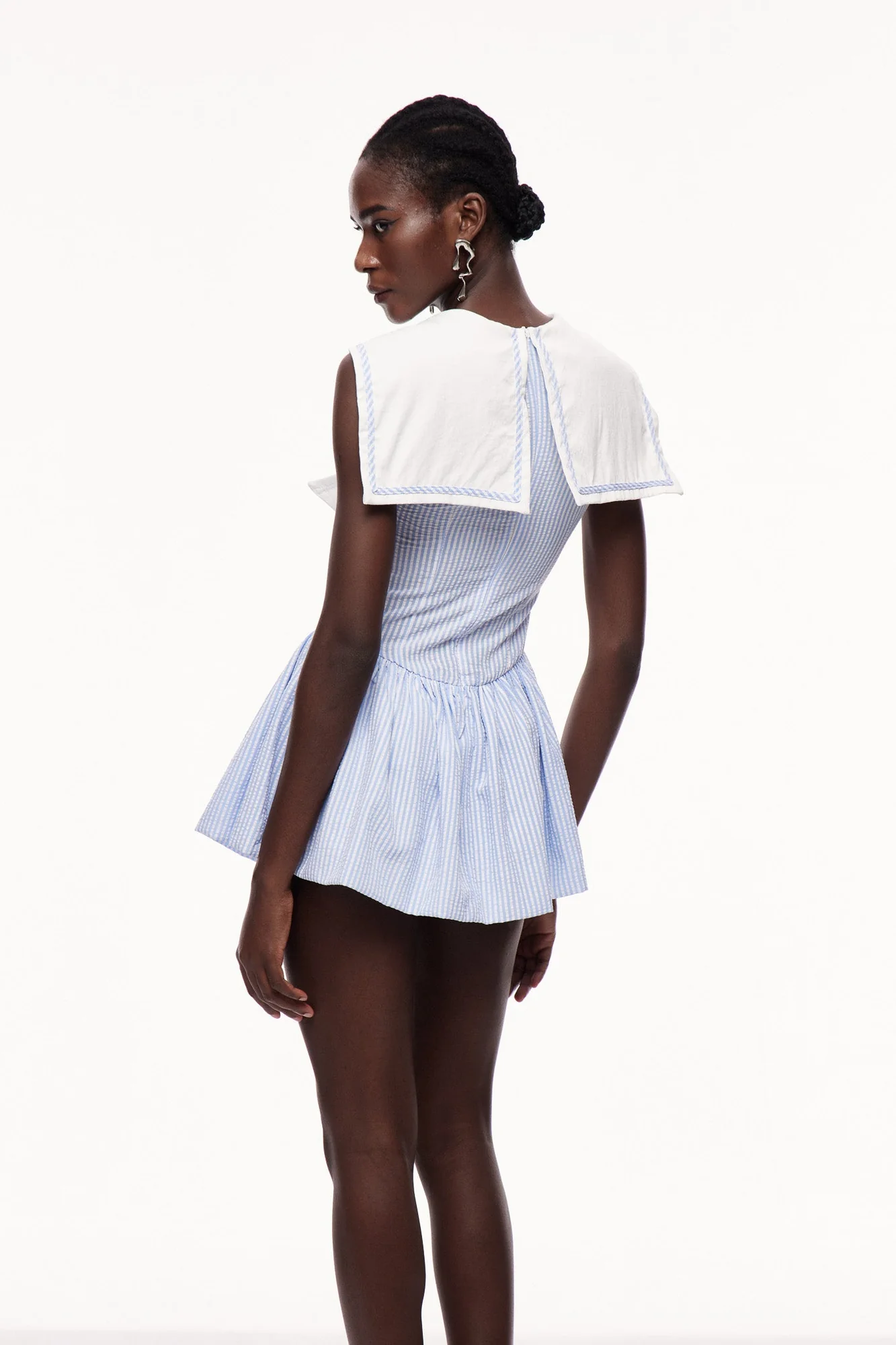 Blue Stripe Bow Mini Dress for Women