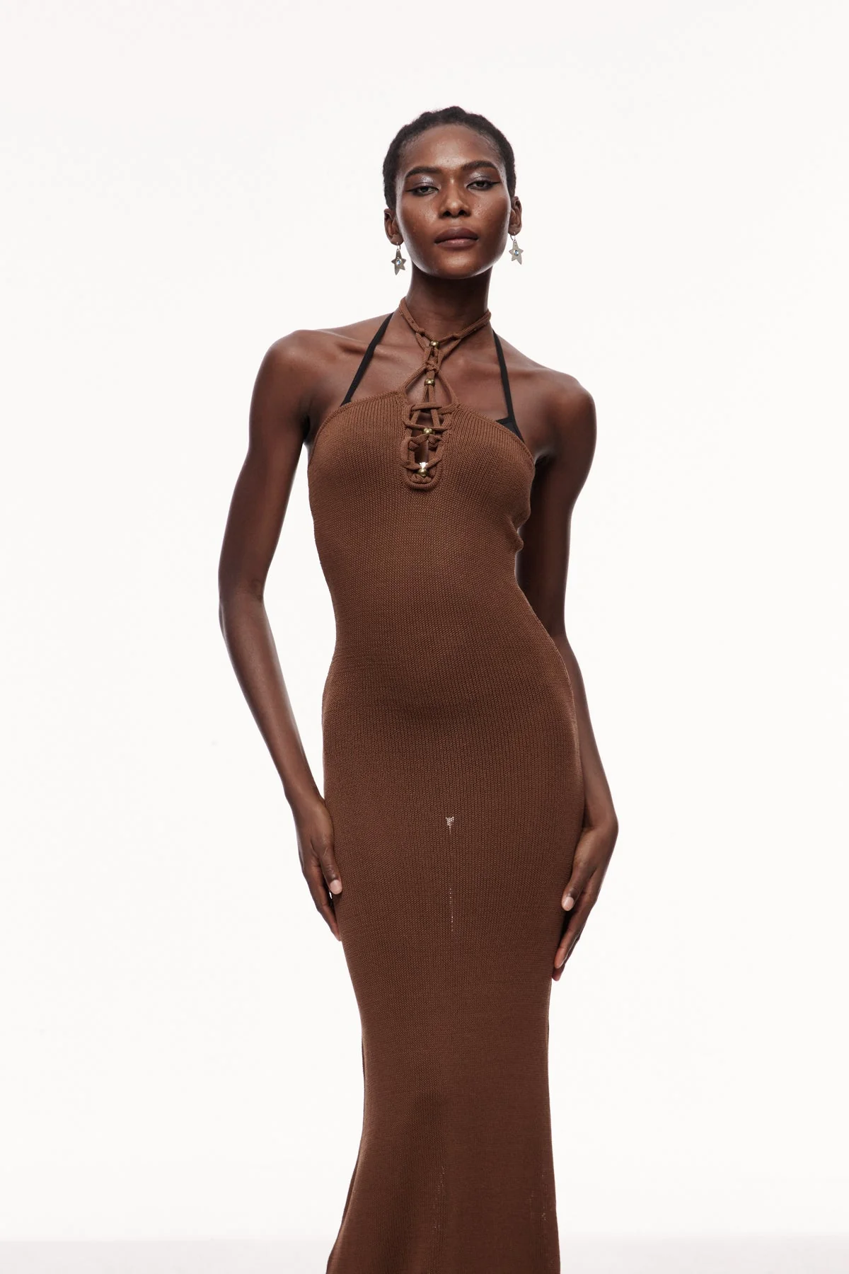 Brown Halter Neck Knit Maxi Dress - Chic Essential