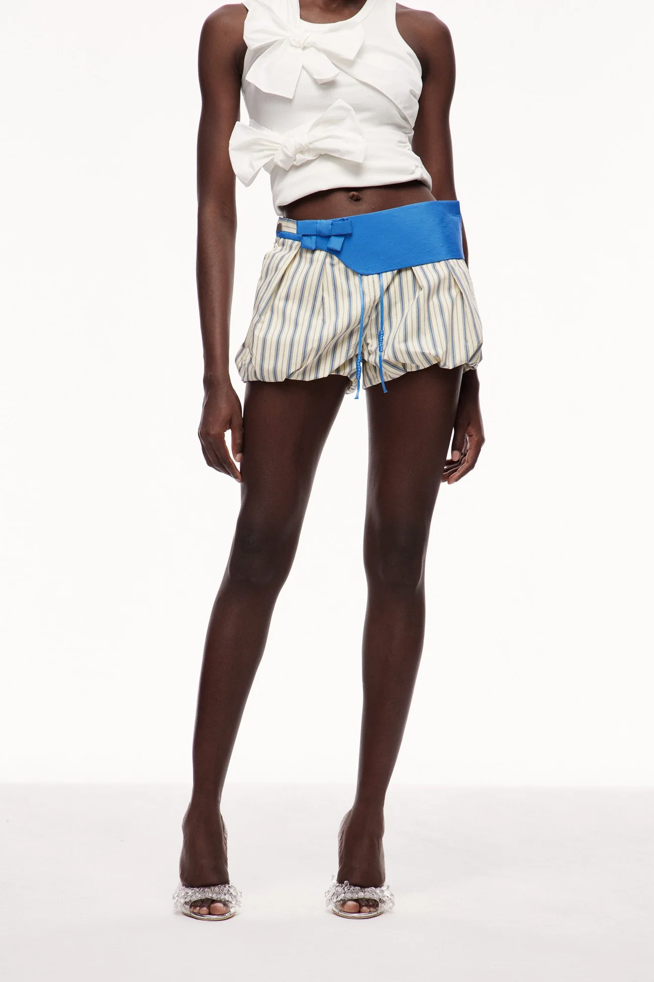 White Deconstructed Stripe Pants for Modern Style