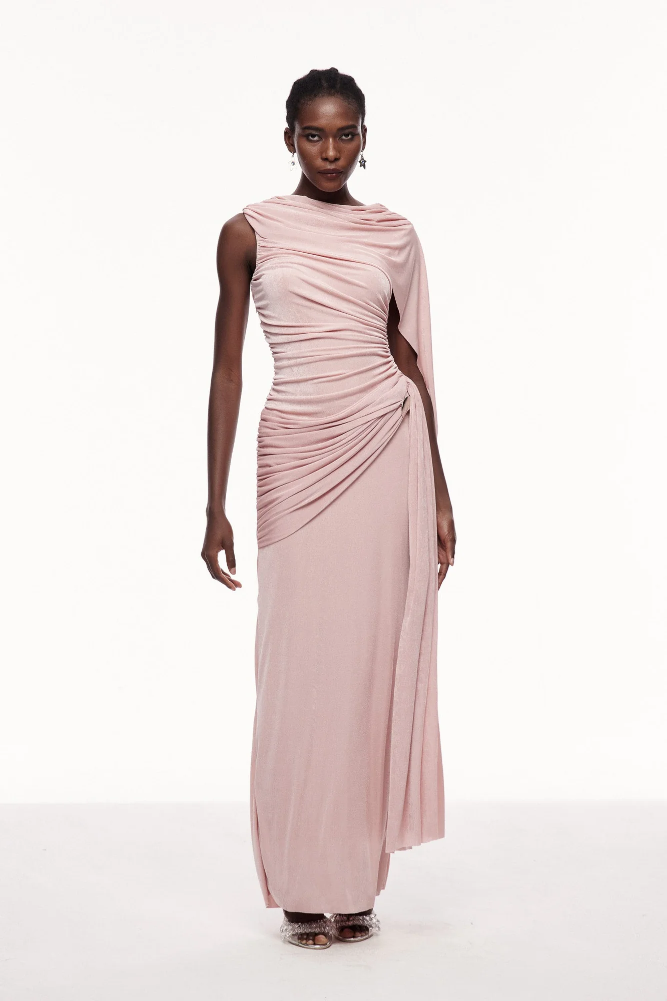 Pink Ruch Shawl Maxi Dress - Elegant and Feminine