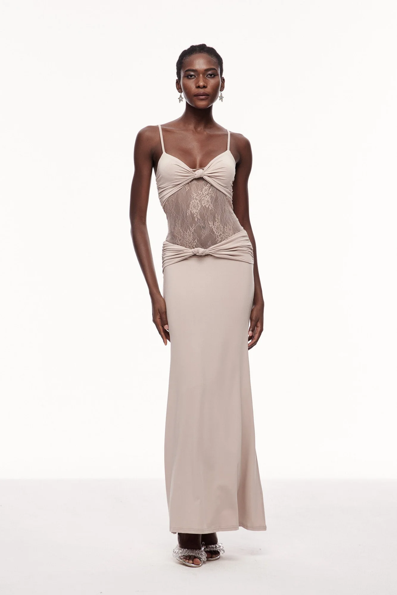 White Lace Spaghetti Maxi Dress - Elegant Formal Evening Wear