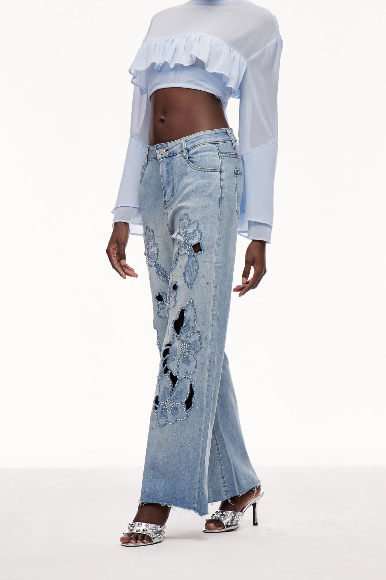 Embroidered Rhinestone Denim Jeans