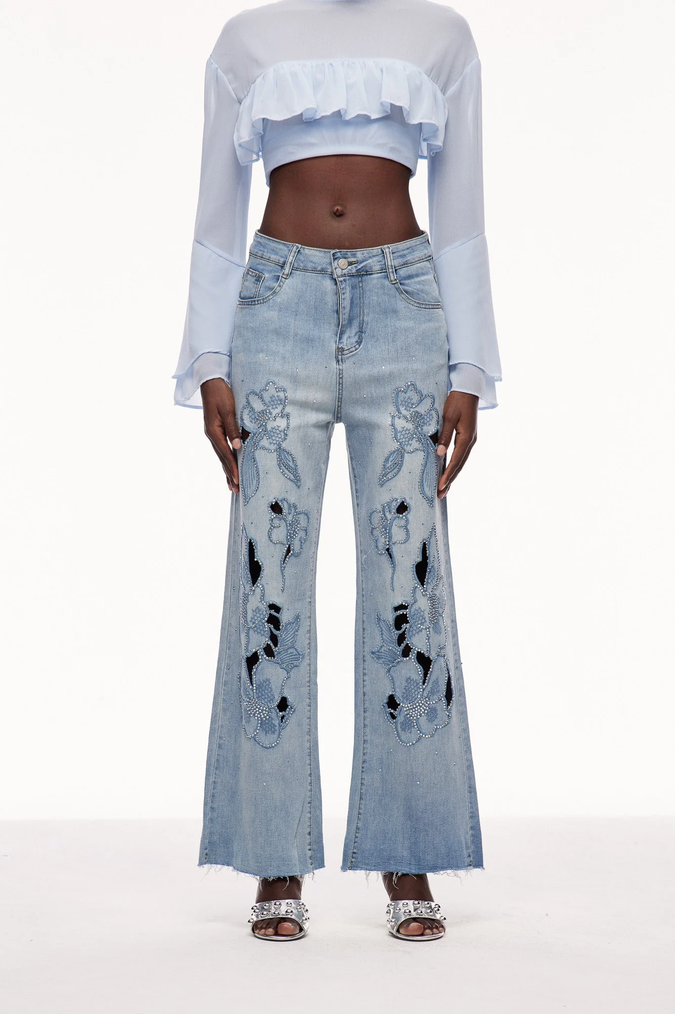 Embroidered Rhinestone Denim Jeans