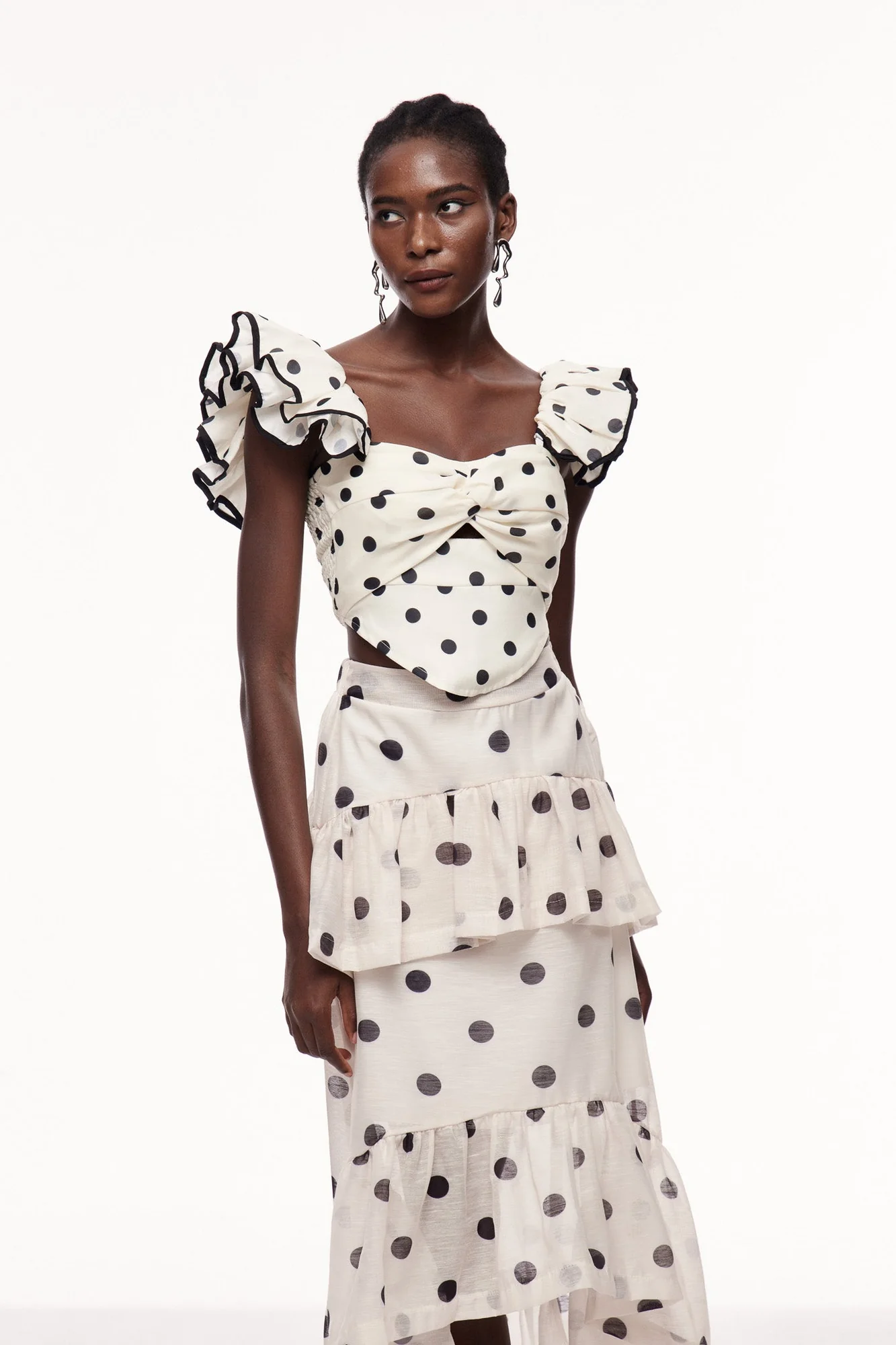 Polka Dot Ruffle Blouse White Romantic Coquette Stylish Top