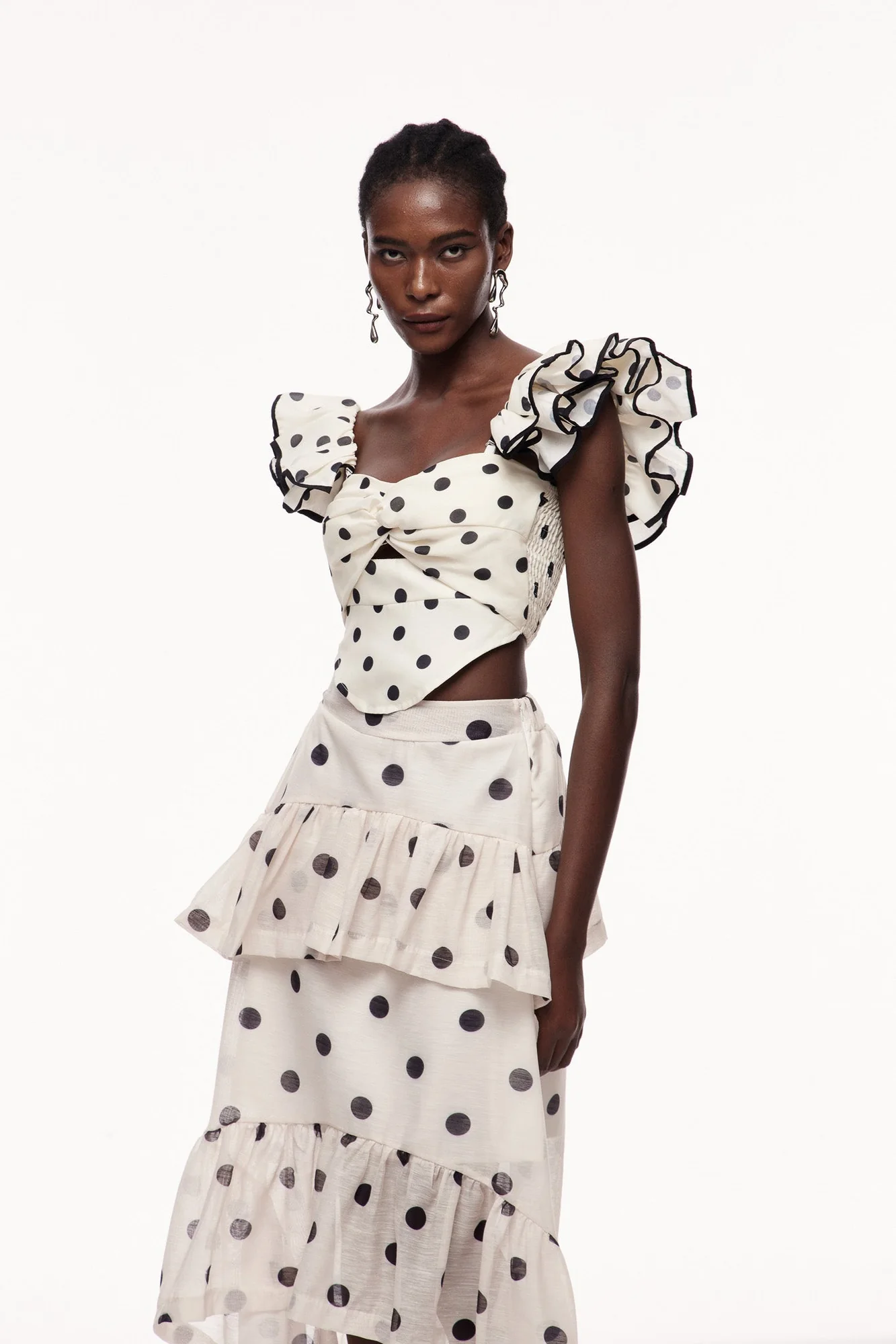 Polka Dot Ruffle Blouse White Romantic Coquette Stylish Top