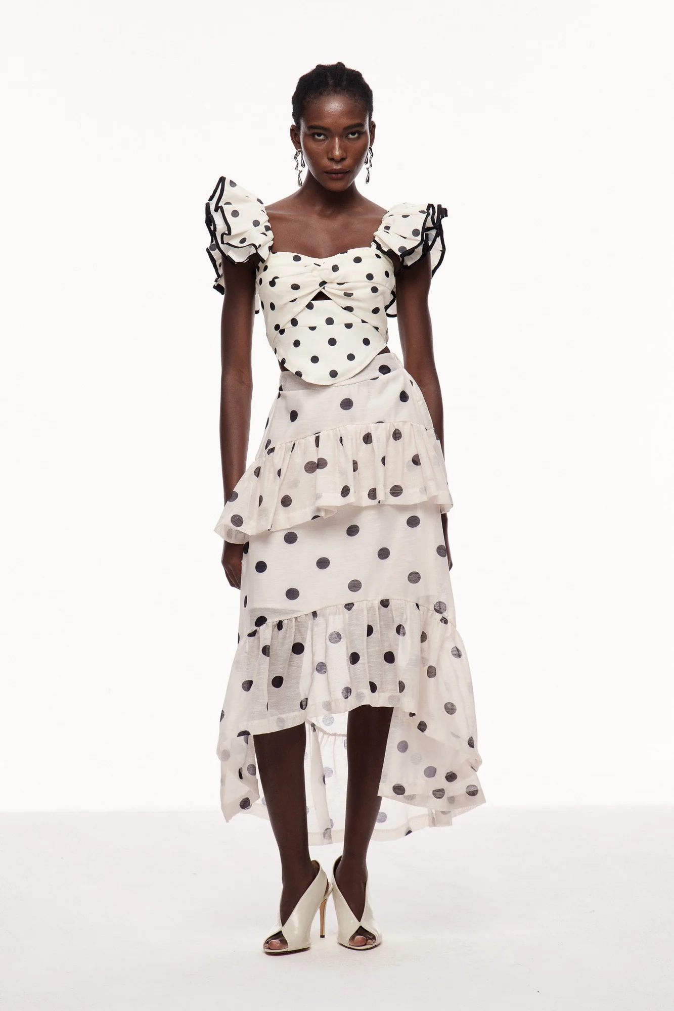 Polka Dot Ruffle Blouse White Romantic Coquette Stylish Top