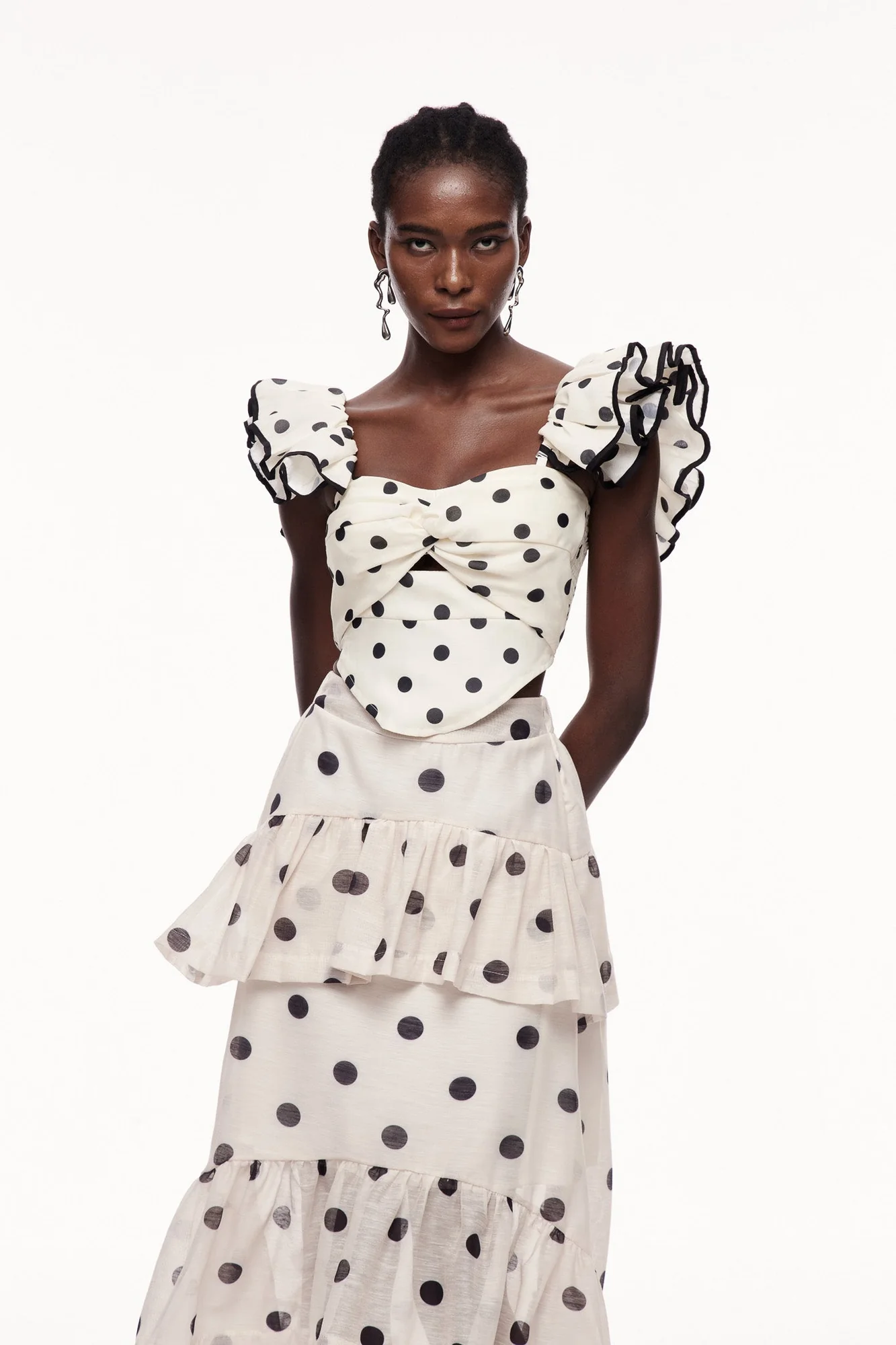 Polka Dot Ruffle Blouse White Romantic Coquette Stylish Top