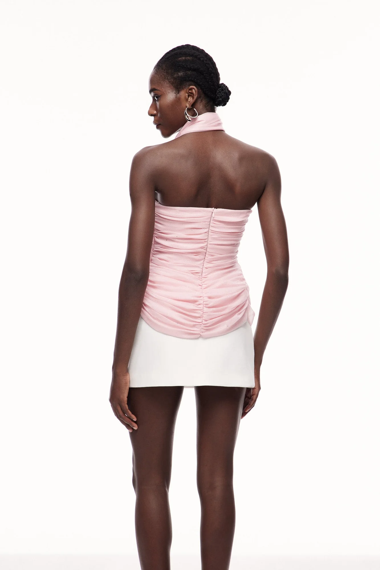 Sequin Mesh Ruched Top in Pink for Elegant Evenings