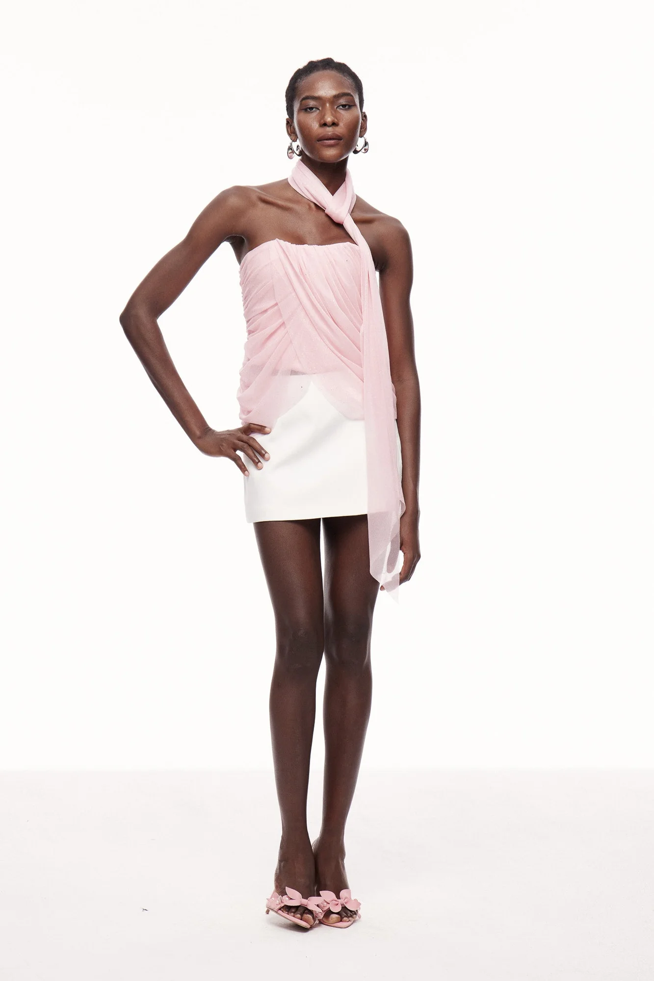 Sequin Mesh Ruched Top in Pink for Elegant Evenings