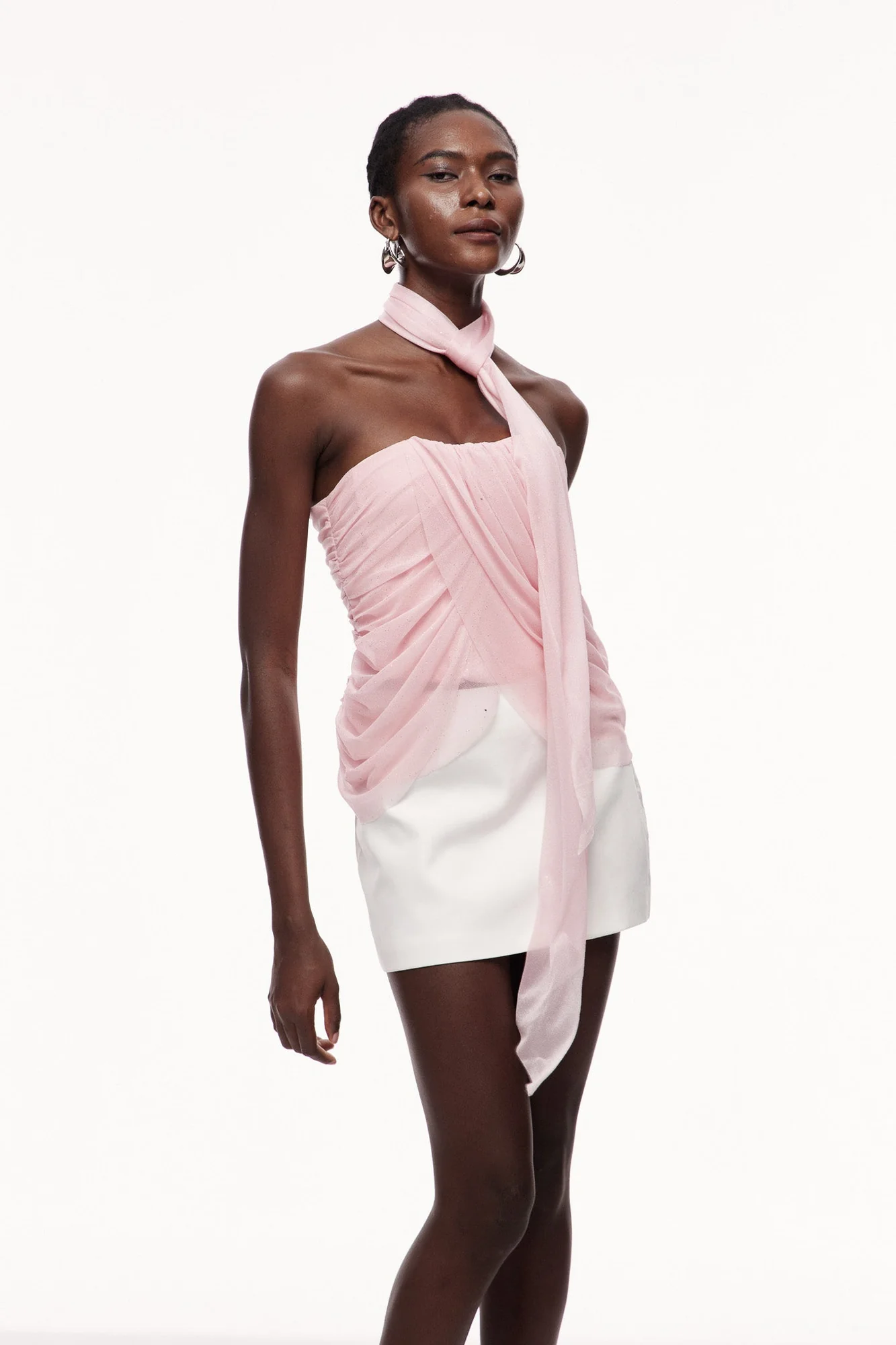 Sequin Mesh Ruched Top in Pink for Elegant Evenings