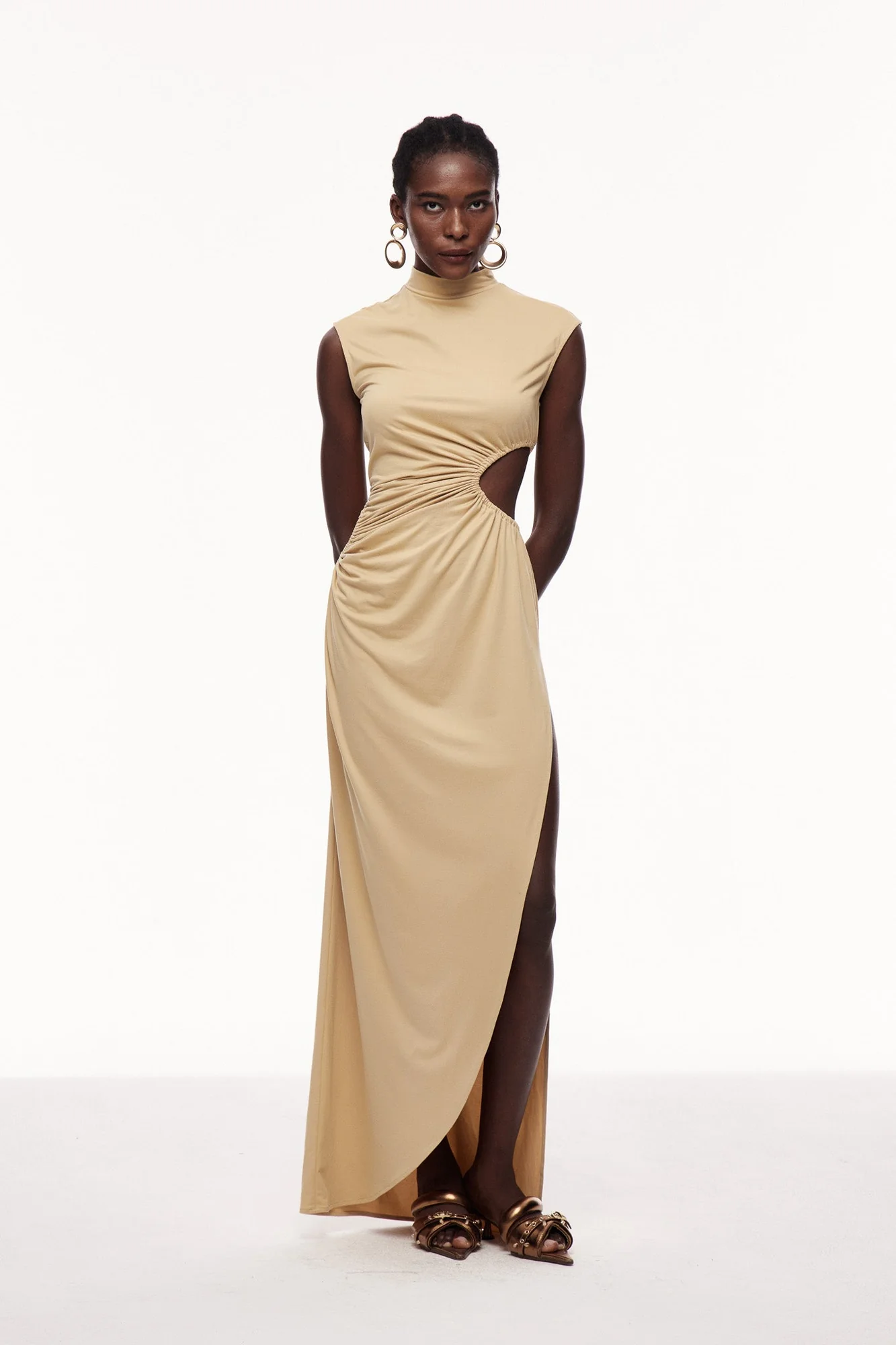 Yellow Drawstring Maxi Dress with Cutout Detail