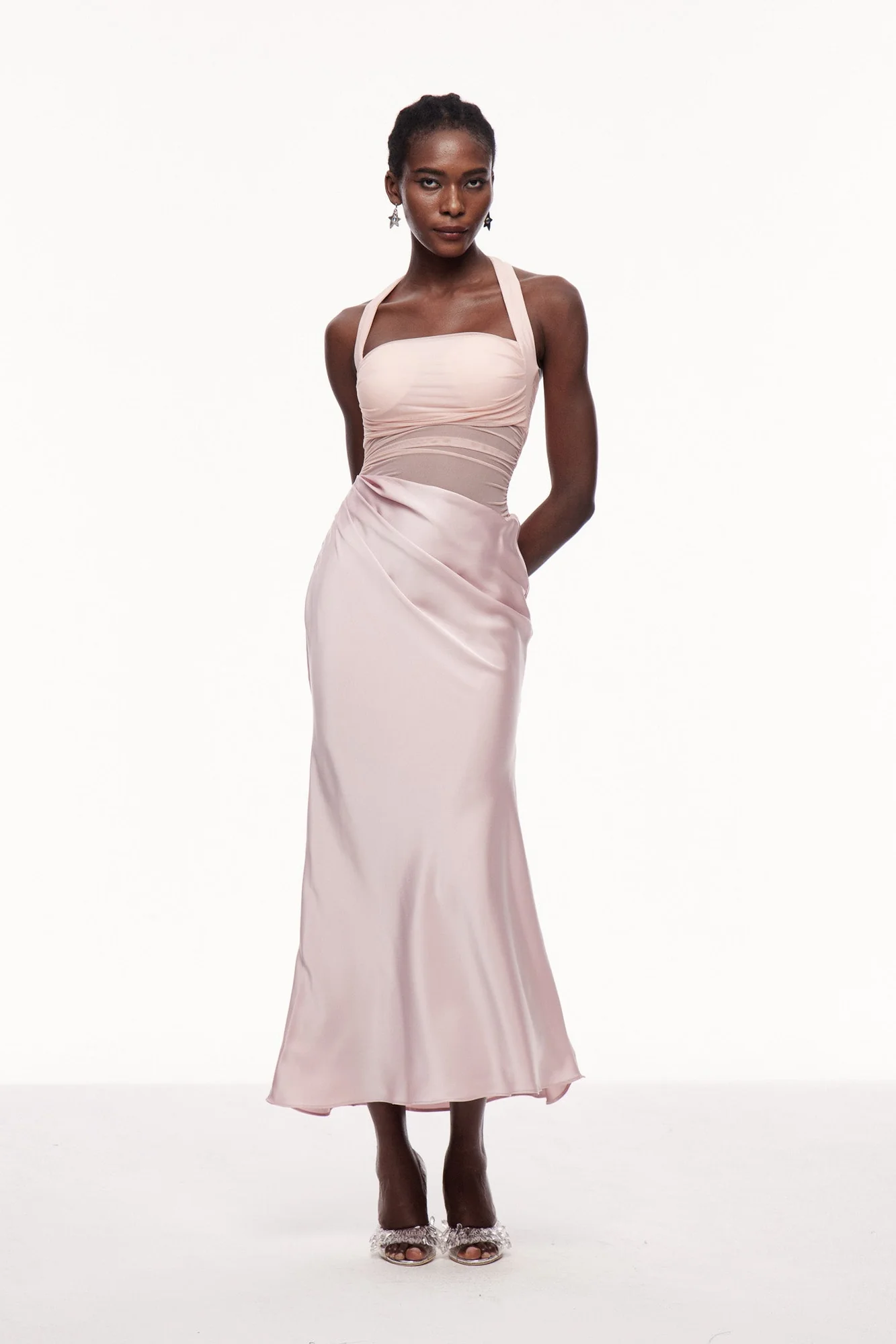 Pink Satin Halter Neck Maxi Dress